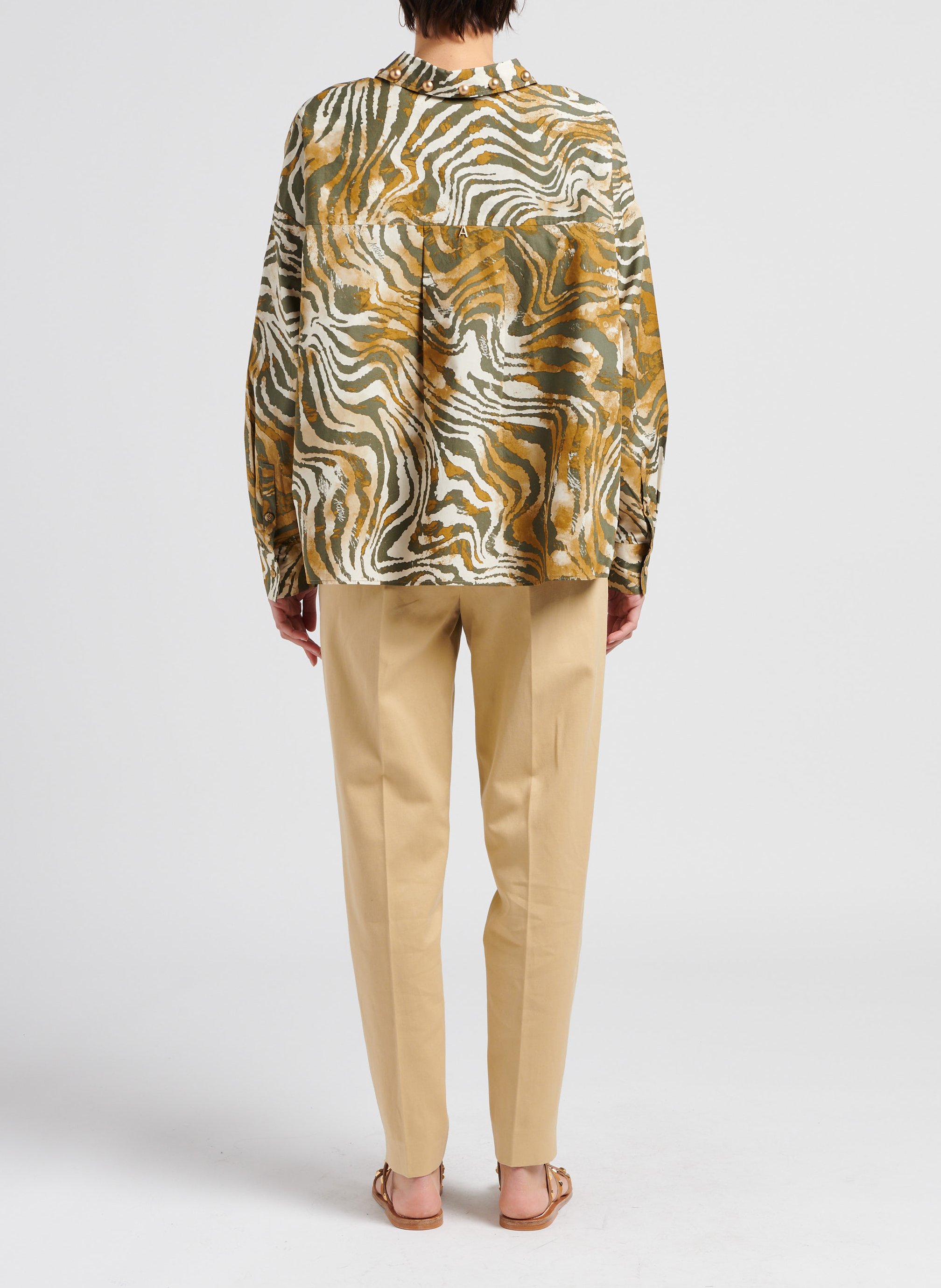 Weite Bluse aus Baumwolle mit Print TWINSET Khaki