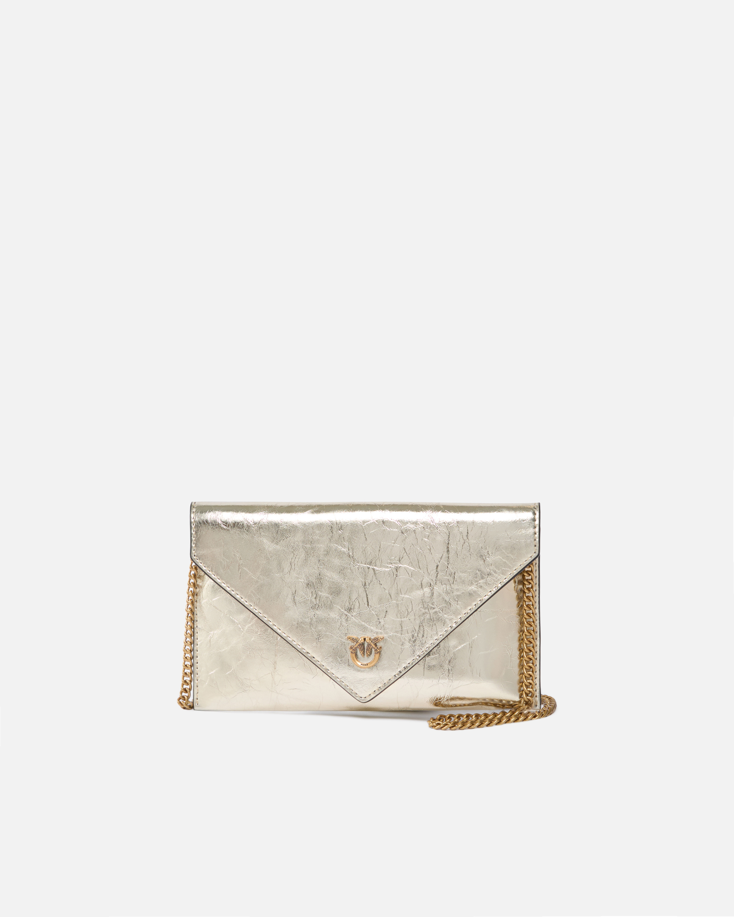 Metallic leather clutch with love birds logo PINKO Golden