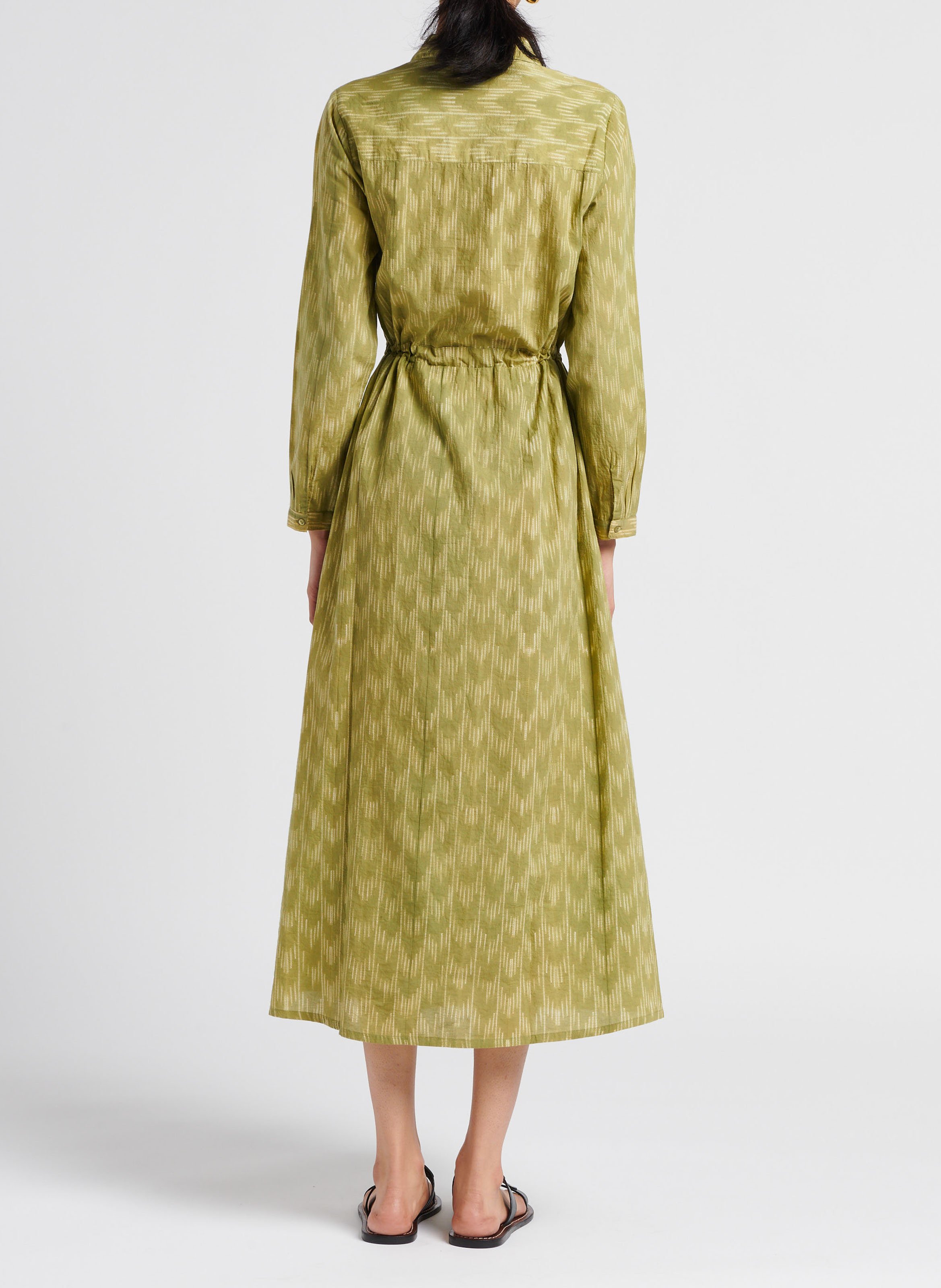 Robe midi col V en coton imprimé MAISON HOTEL Kaki