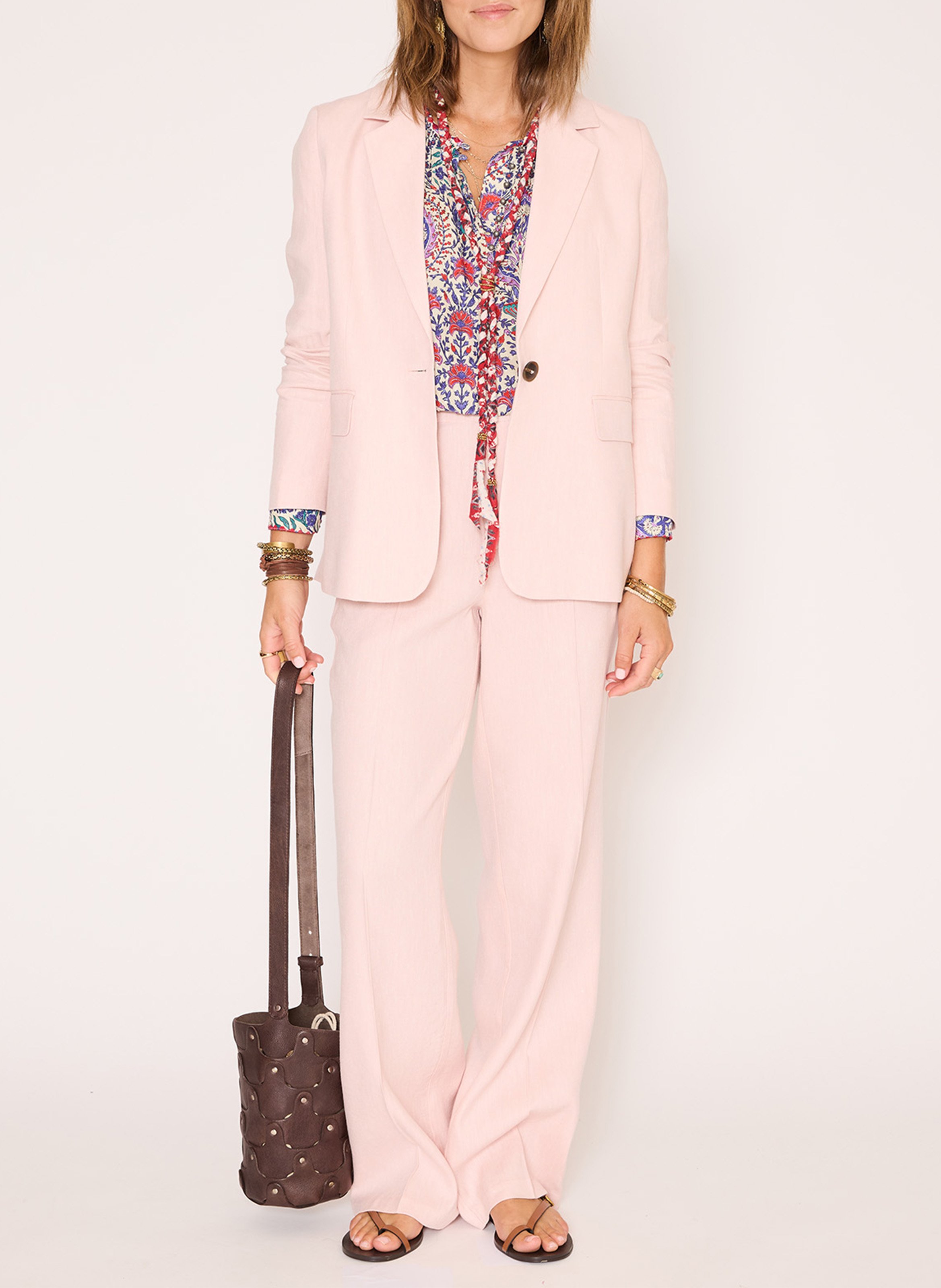 Weit geschnittene Hose aus Leinen-Mix MKT Rosa