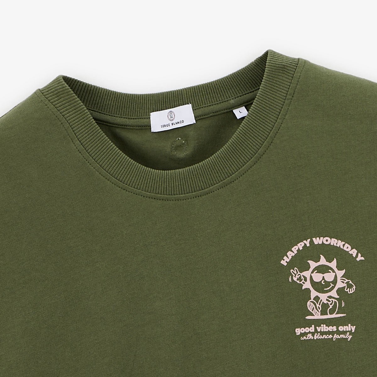Round neck cotton T-shirt with chest print SERGE BLANCO Green