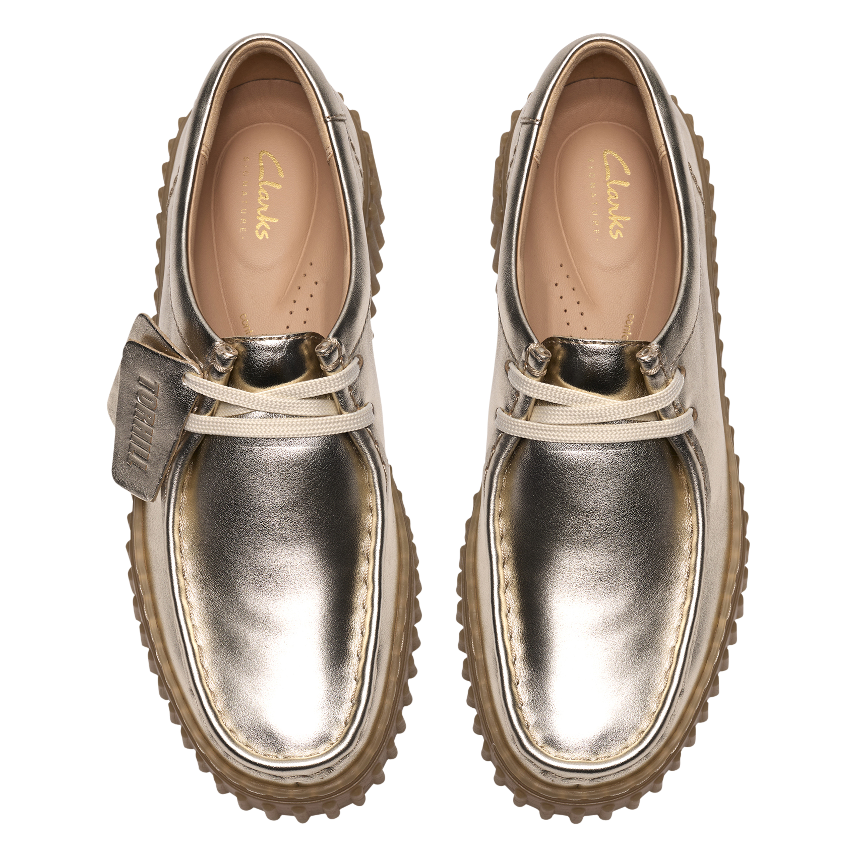 Metallic crackled leather loafers CLARKS Golden