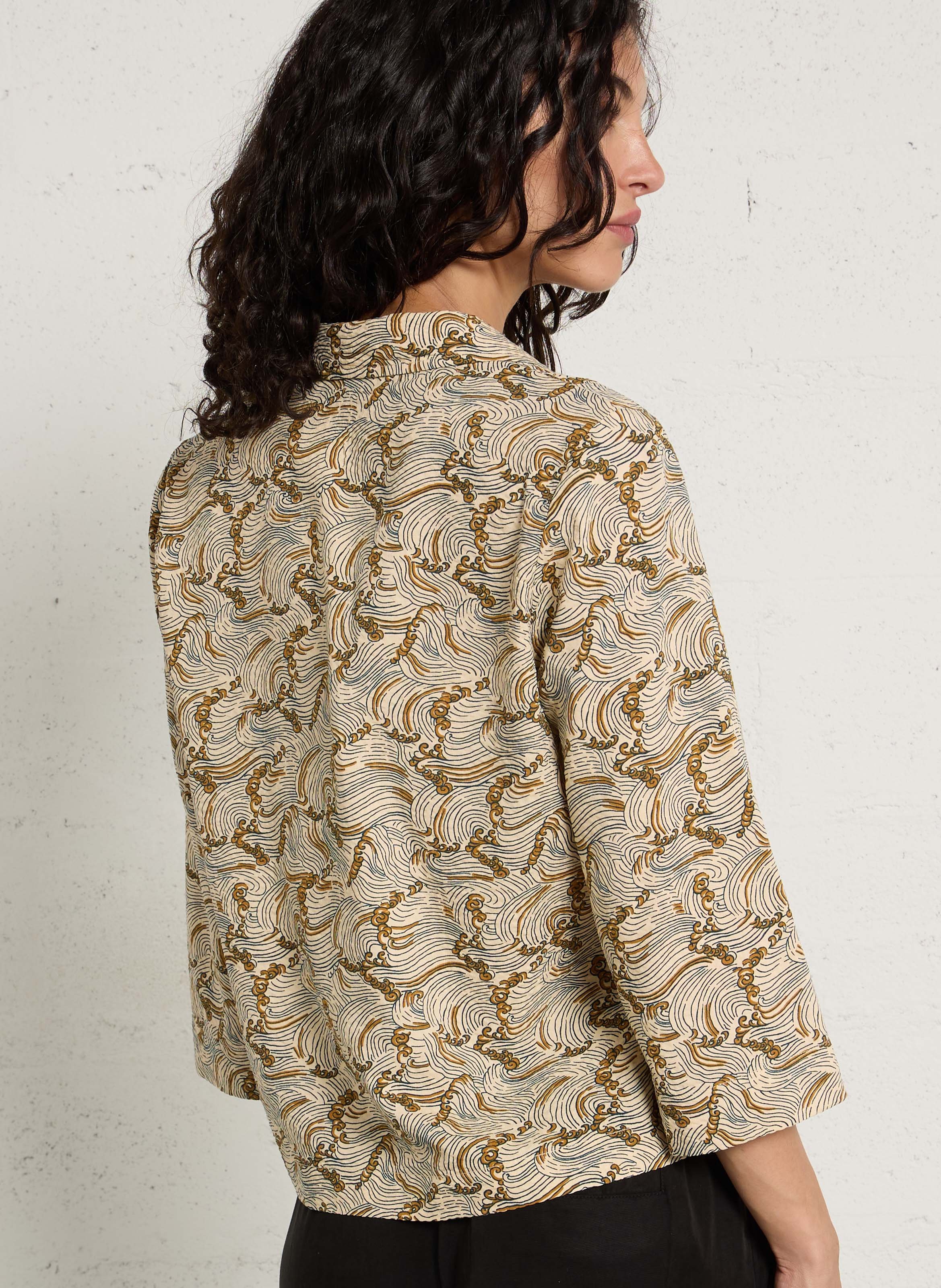 Chemise droite col tailleur imprimée en coton mélangé NICE THINGS Beige