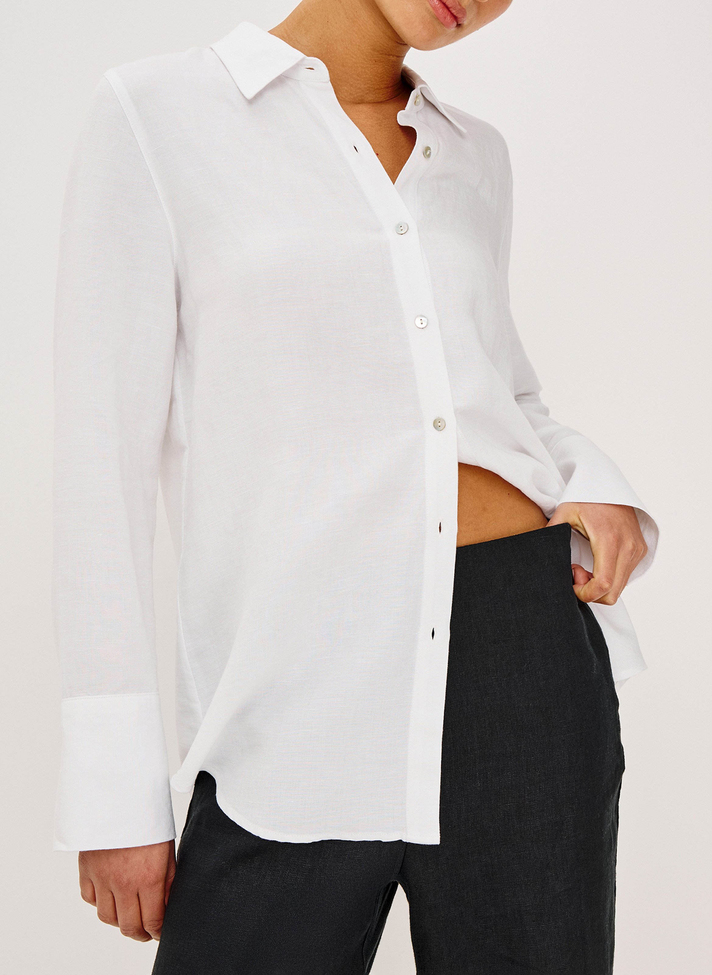 Chemise droite en lin mélangé RAILS Blanc