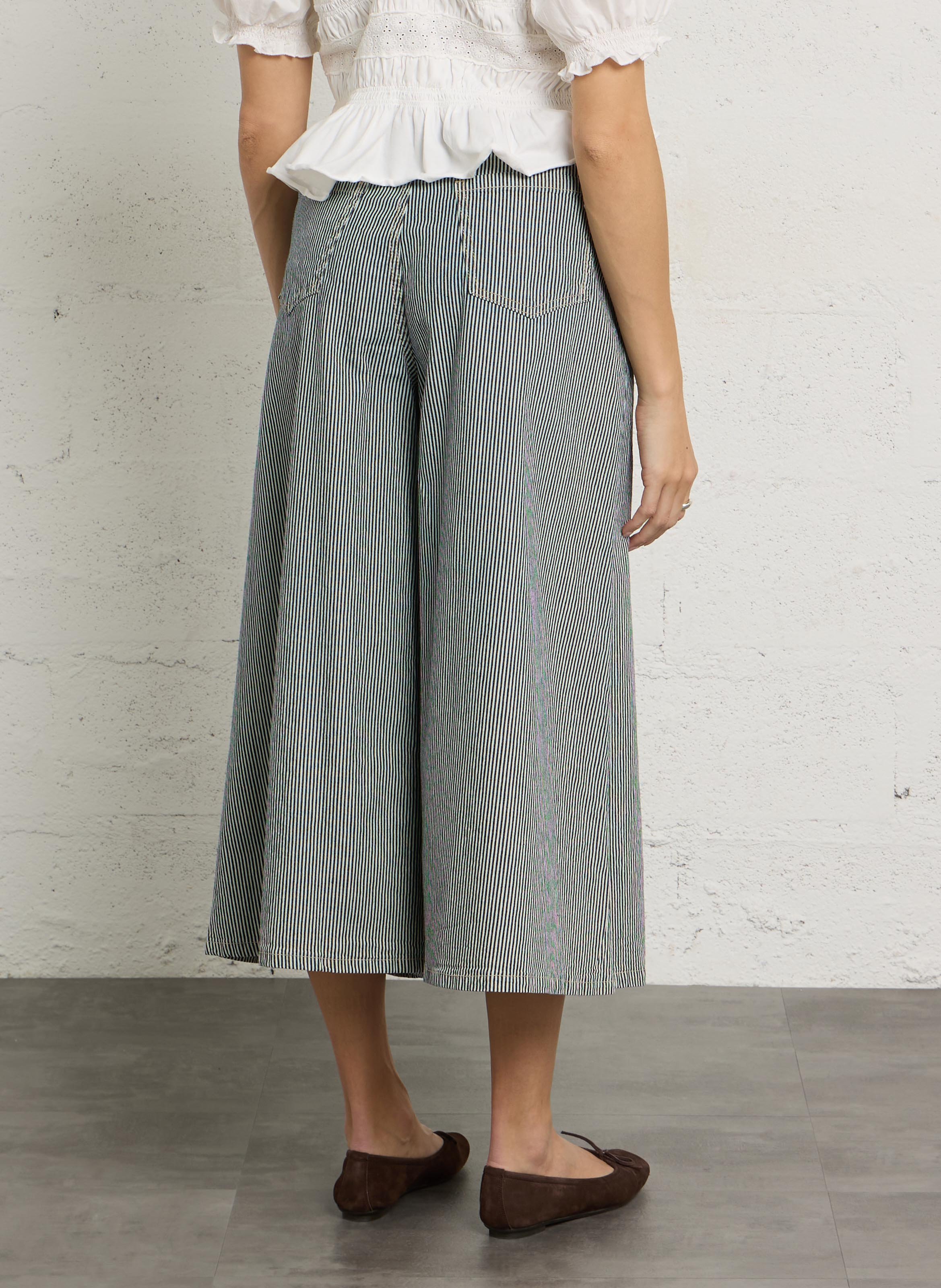 Gestreepte culotte rok van gemengd katoen PLEASE Wit