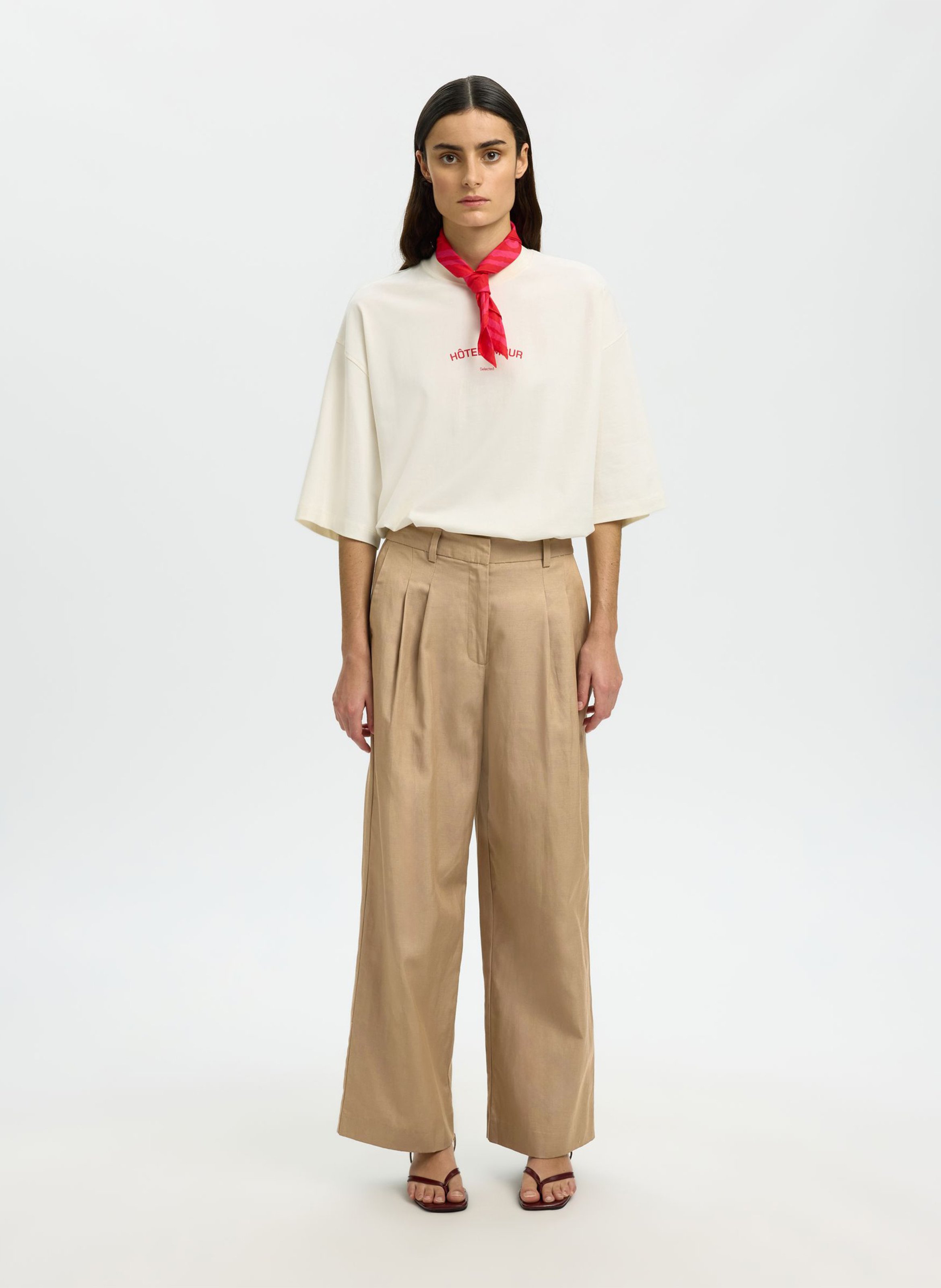 Mid-high-waisted wide trousers SELECTED Grey