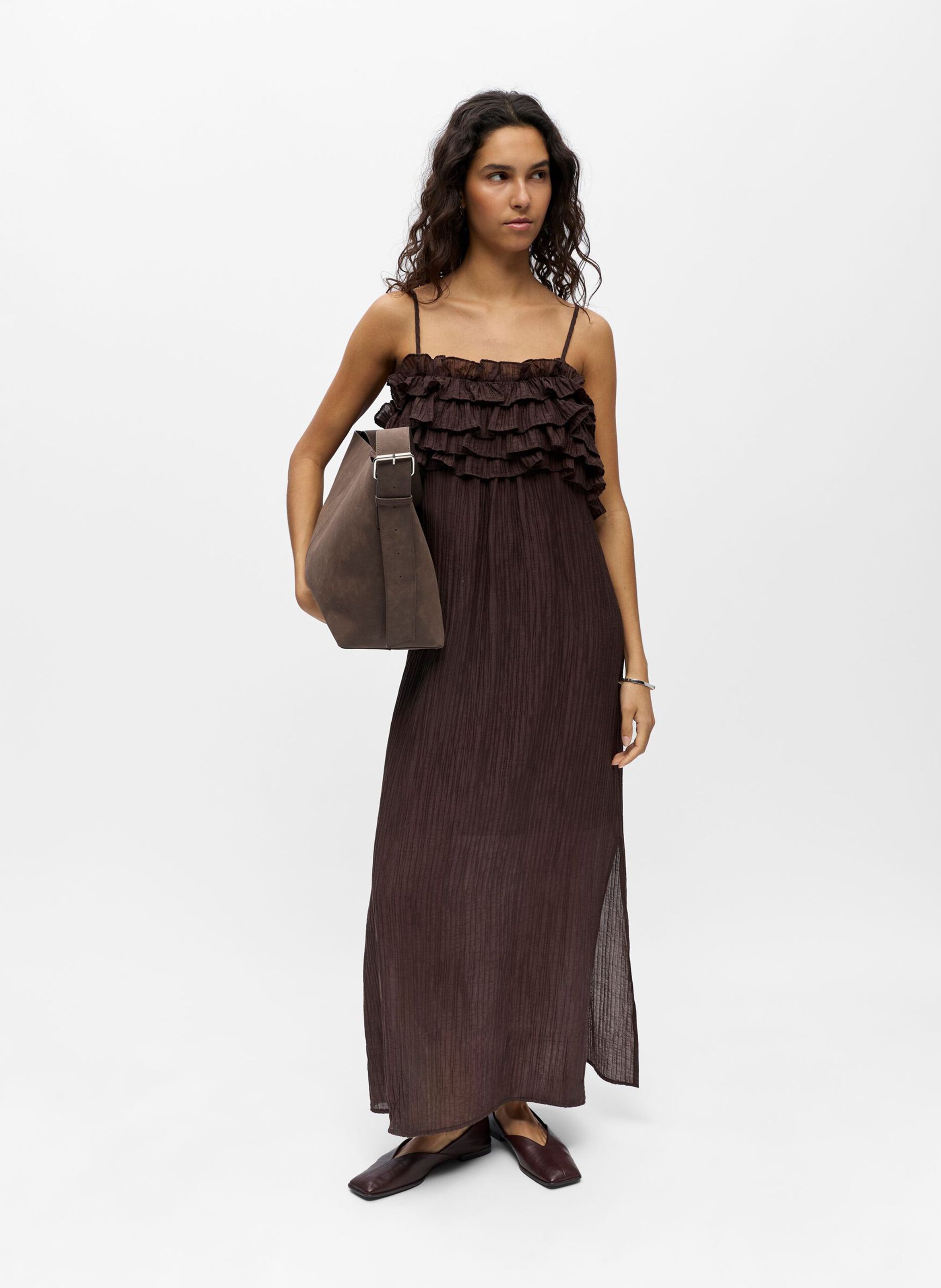 Lange jurk met plooien OBJECT Bruin