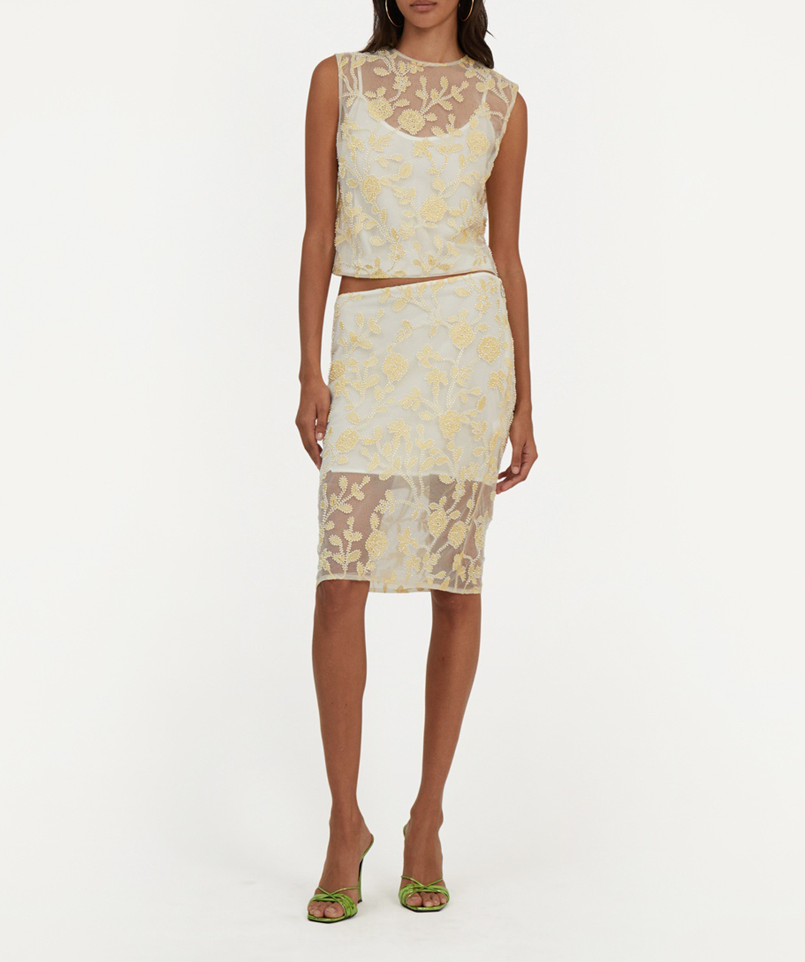 Bestickter Bleistiftrock ROTATE Weiss