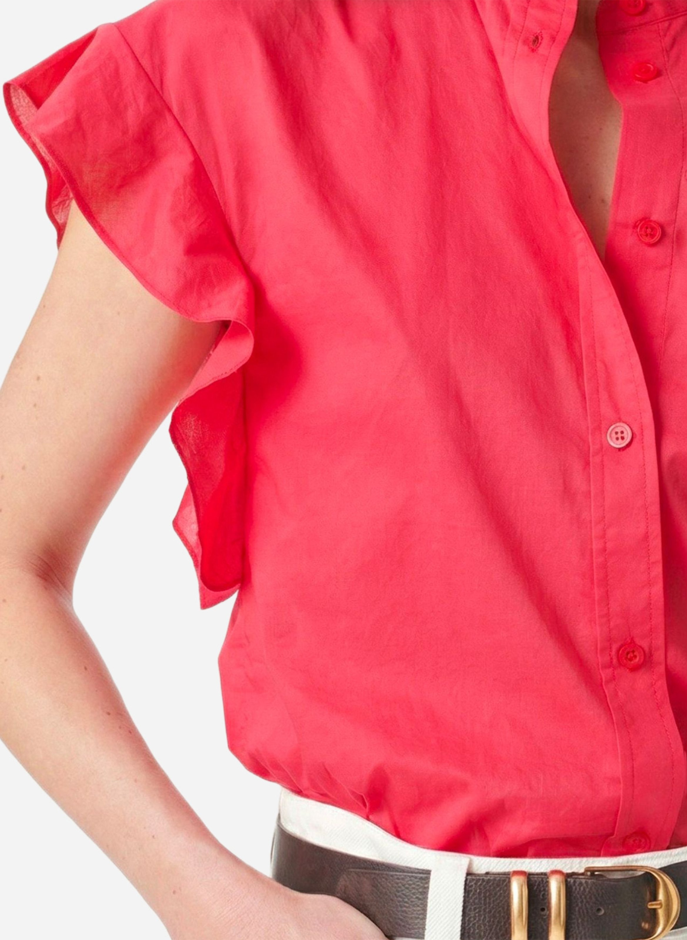 Blouse manches courtes à volants unie VANESSA BRUNO Rose