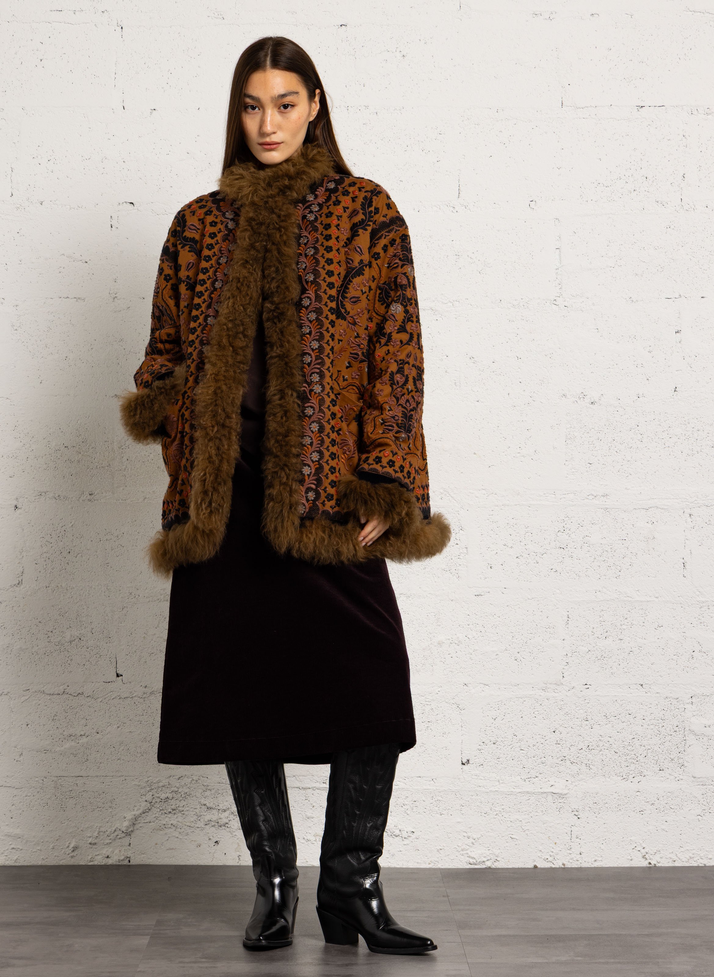 Embroidered cotton jacket ANTIK BATIK Brown