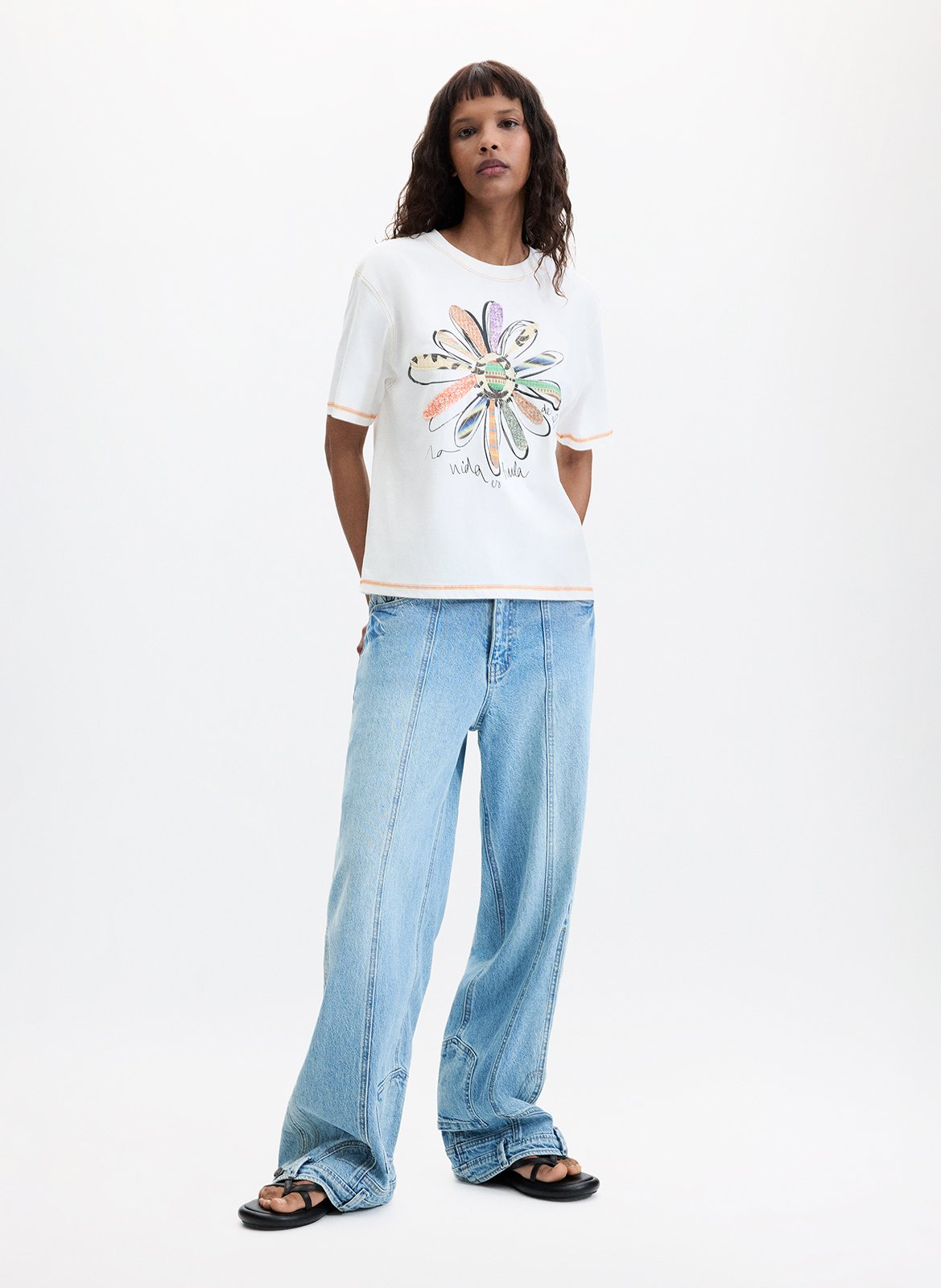 Tee-shirt oversize col rond en coton sérigraphié DESIGUAL Blanc