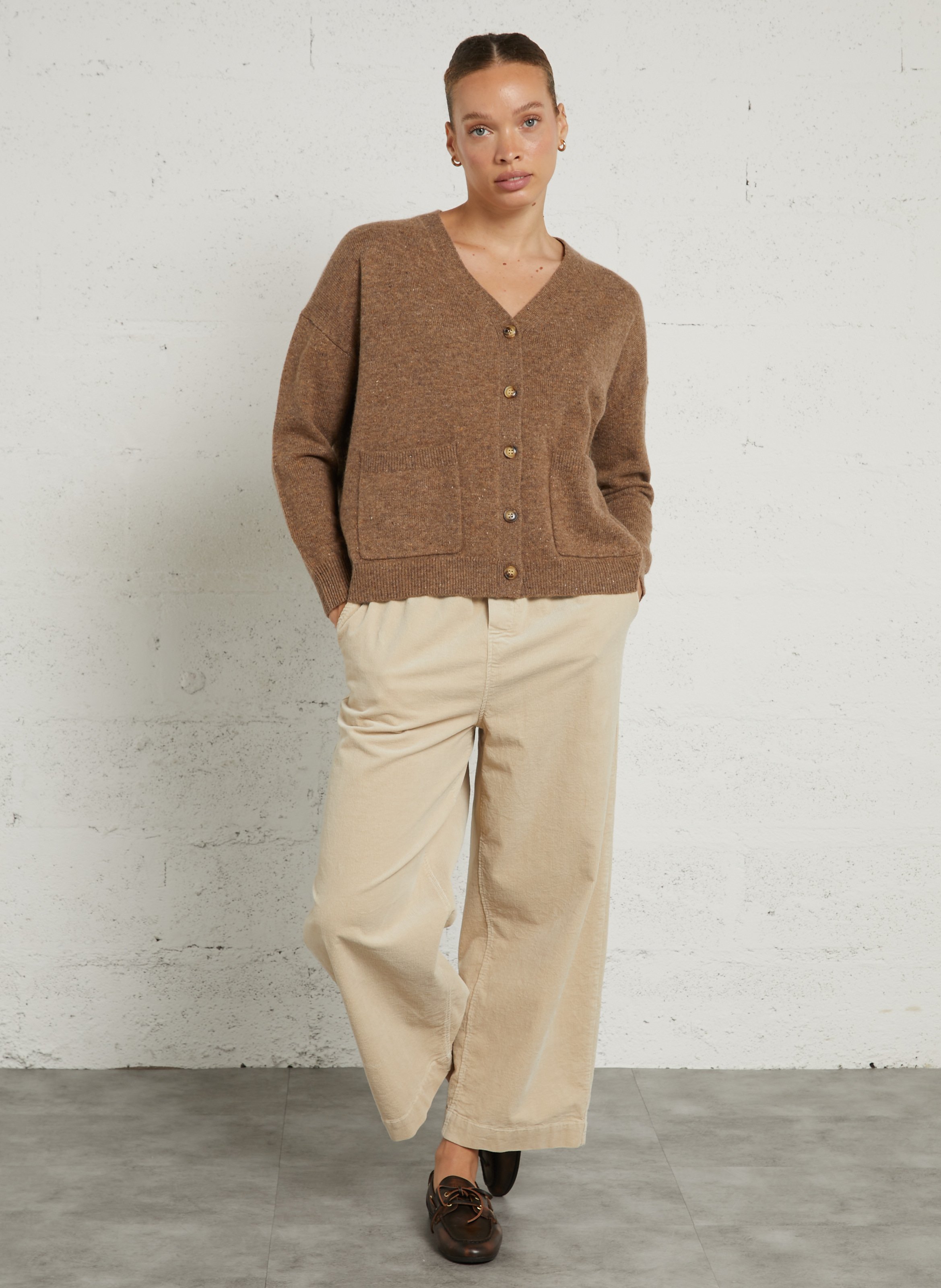 Straight V-neck wool vest JC SOPHIE Brown