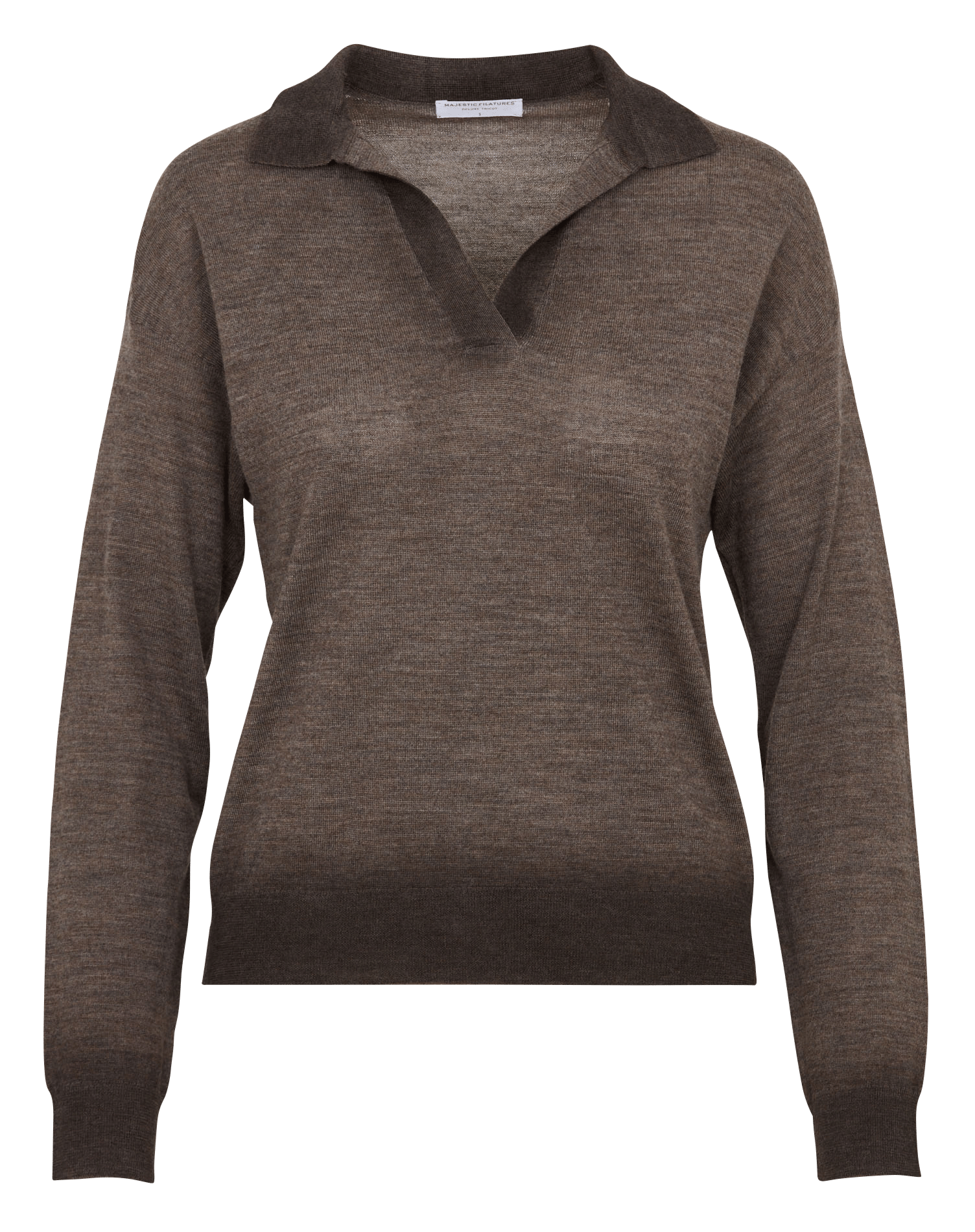 Polo manches longues slim en laine MAJESTIC FILATURES Marron