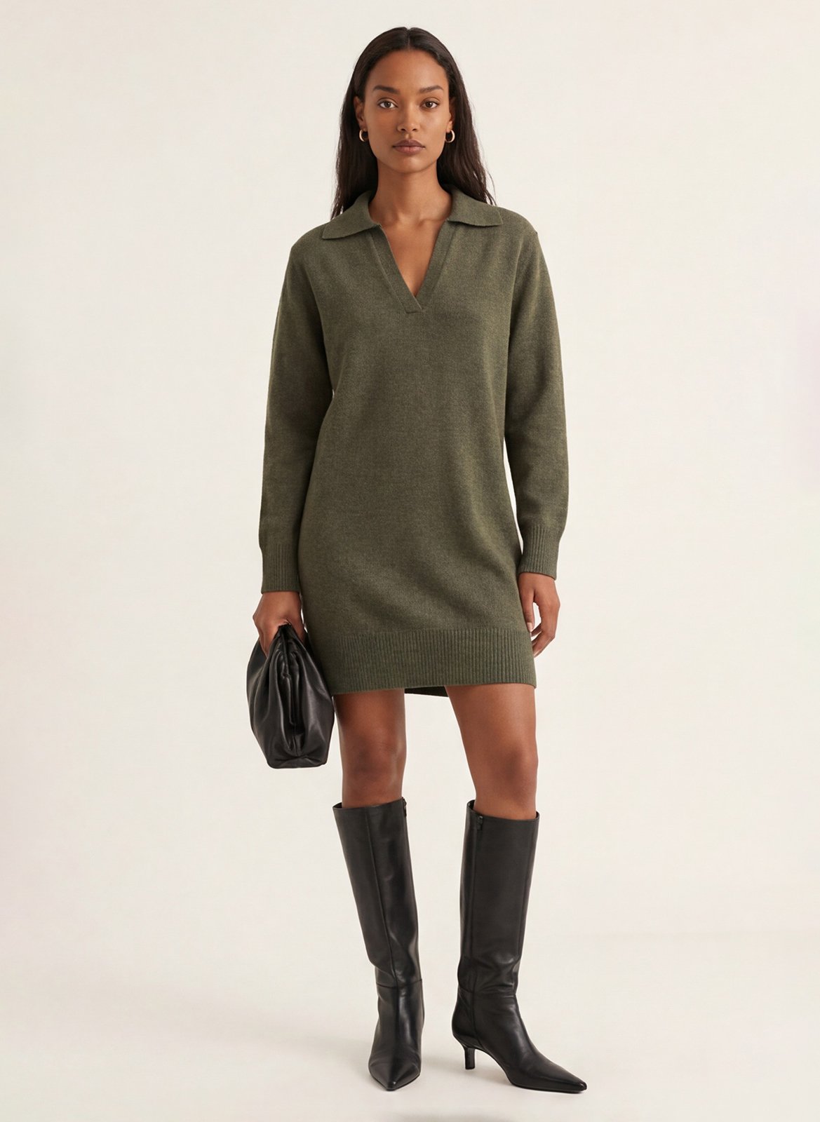 Robe courte droite en laine et cachemire KOOKAI Kaki