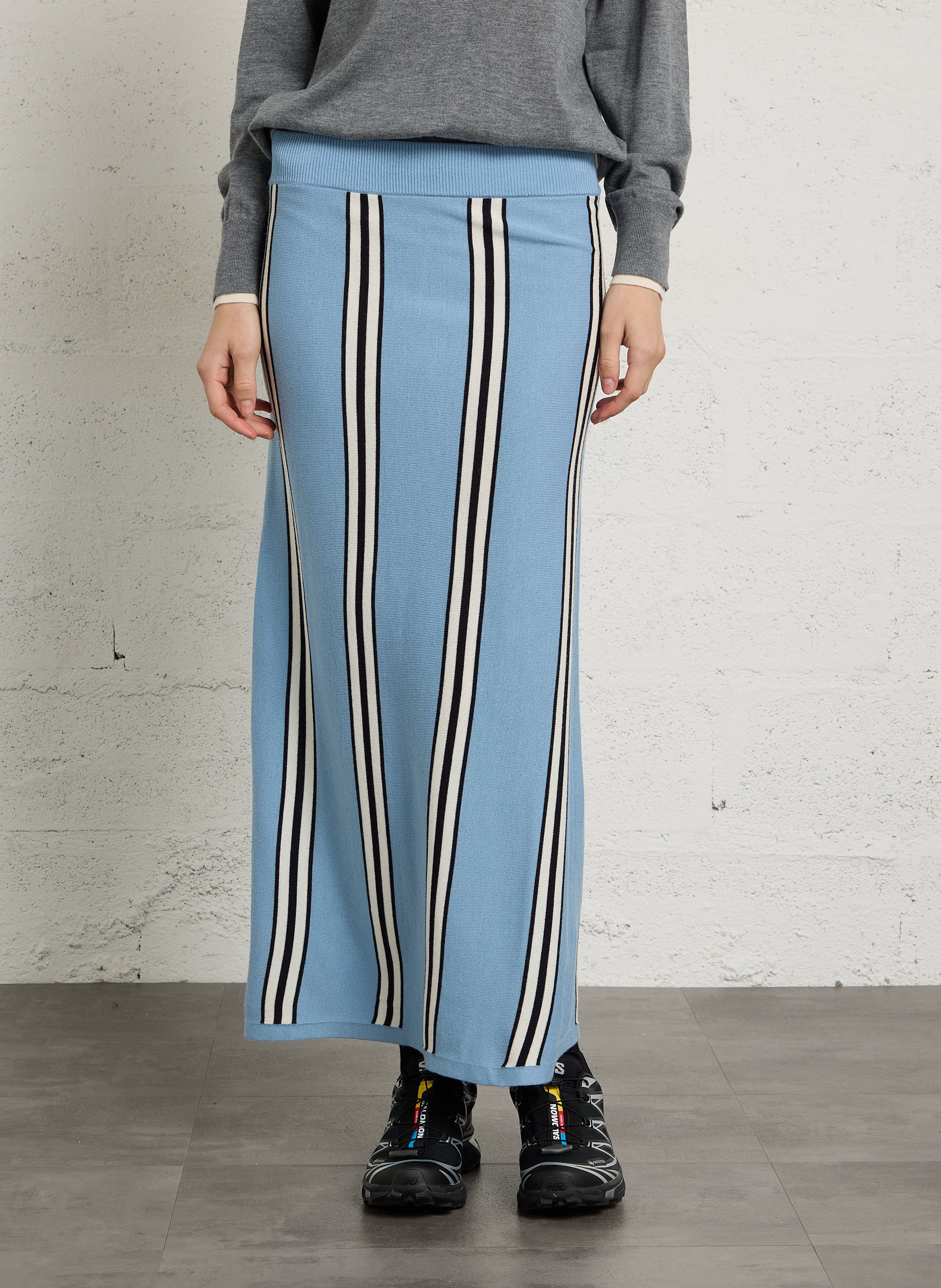 Jupe droite longue en laine THE TINY BIG SISTER Bleu