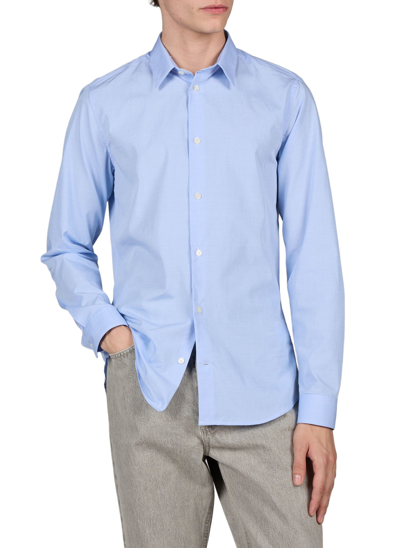 Straight classic-collar shirt in loti-s cotton AU PRINTEMPS PARIS Blue