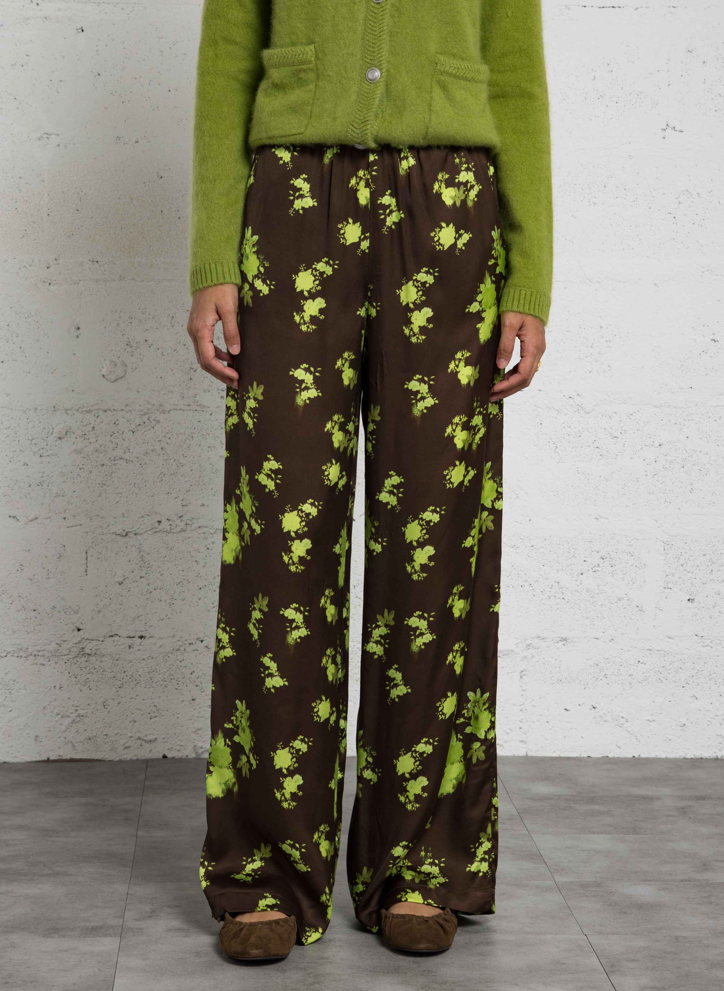 Pantalon ample imprimé en satin IKKS Vert