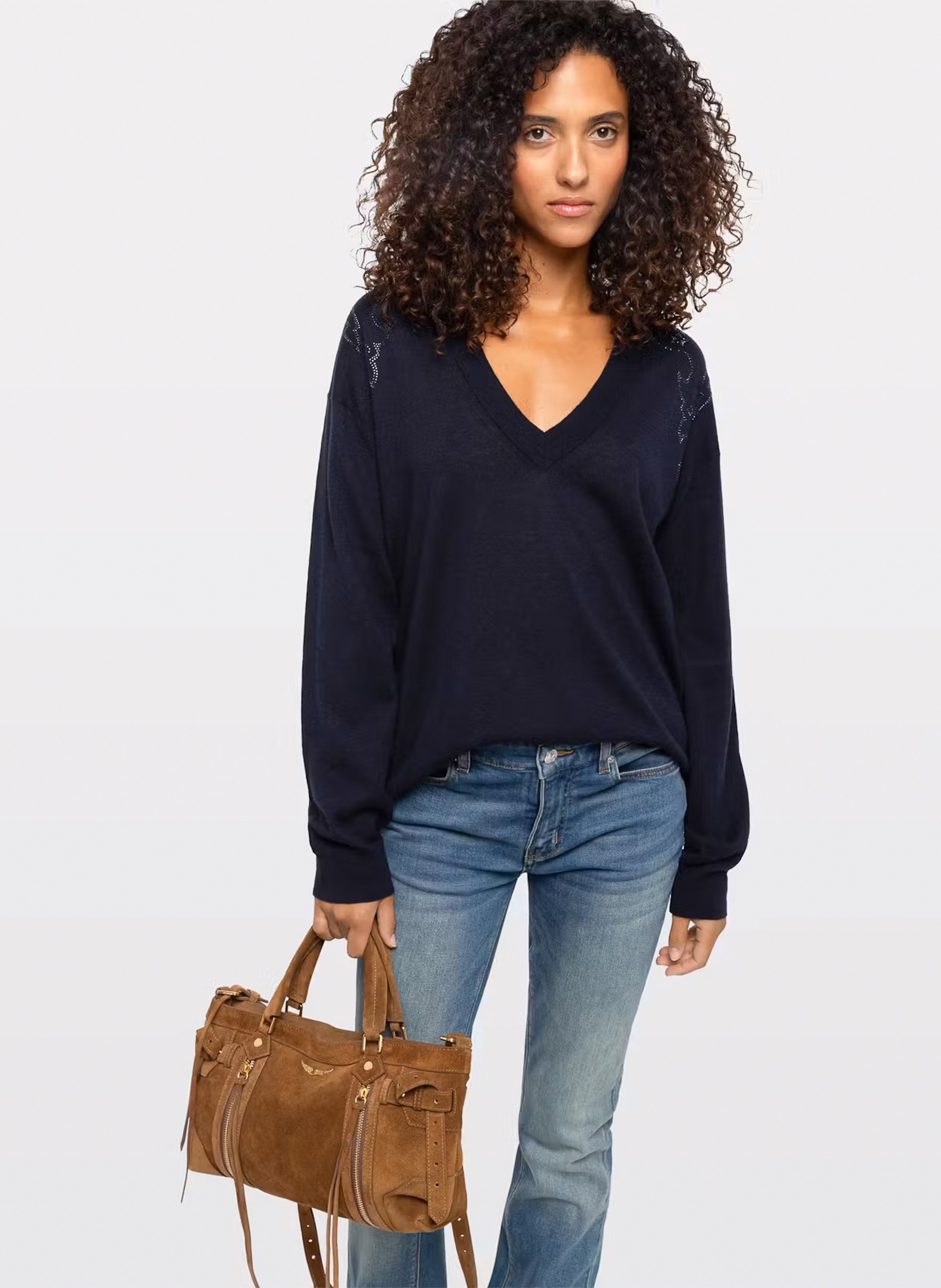 Pull ample à col v en cachemire ZADIG&VOLTAIRE Bleu