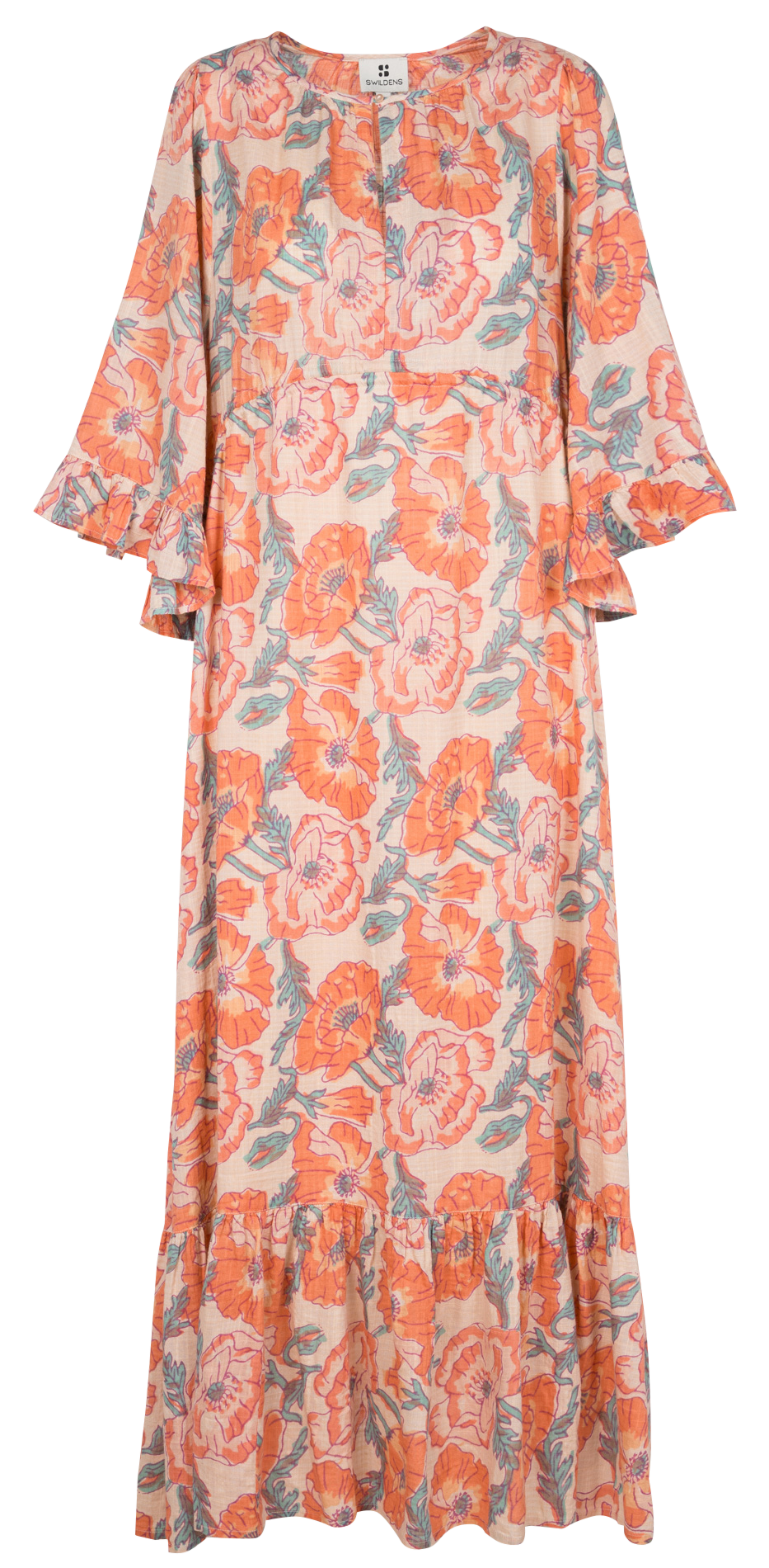 Robe longue cintrée et imprimée en coton mélangé SWILDENS Blanc