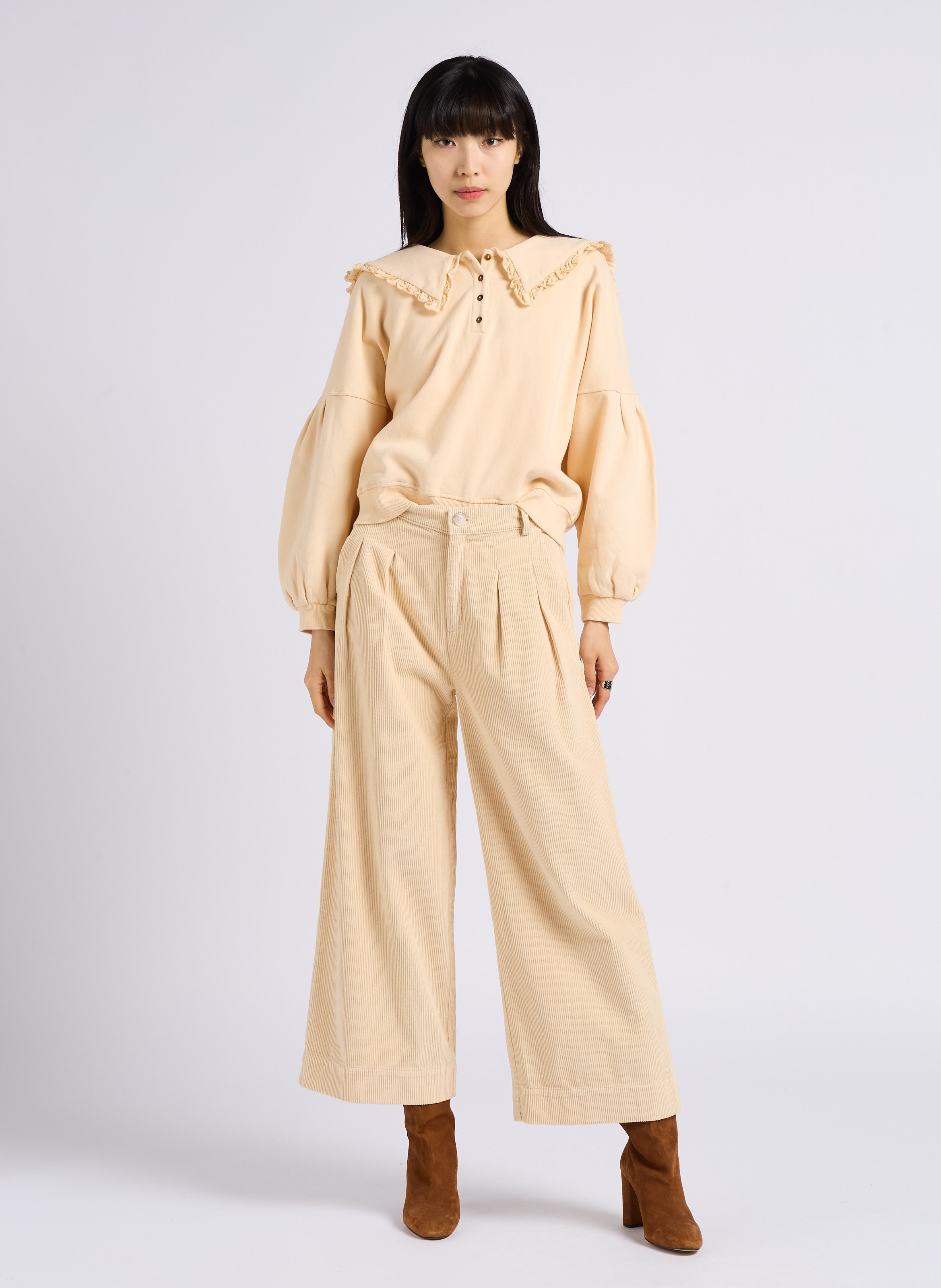 Wide-leg corduroy pants White