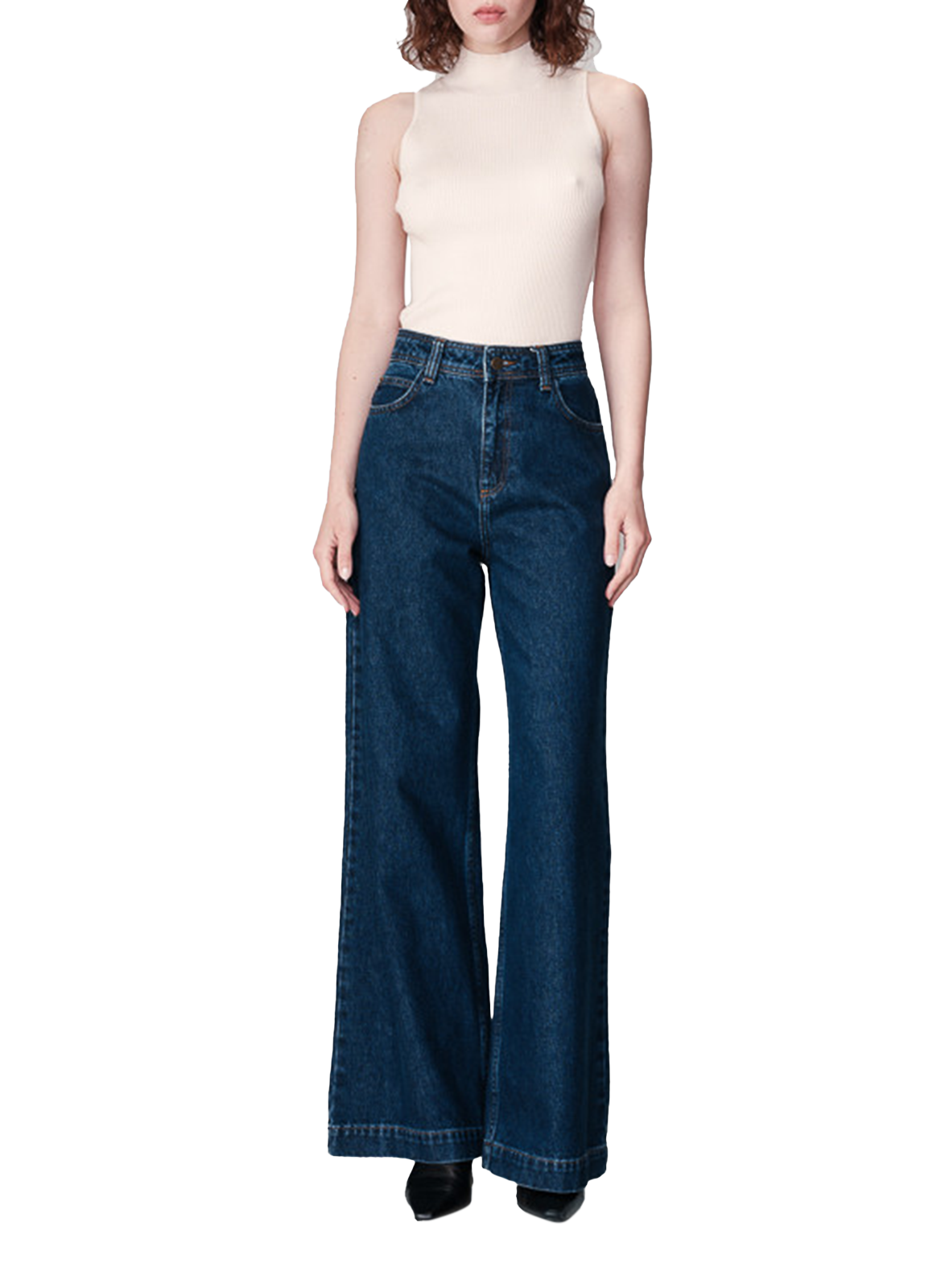 Jean droit taille haute en coton GRACE ET MILA Bleu