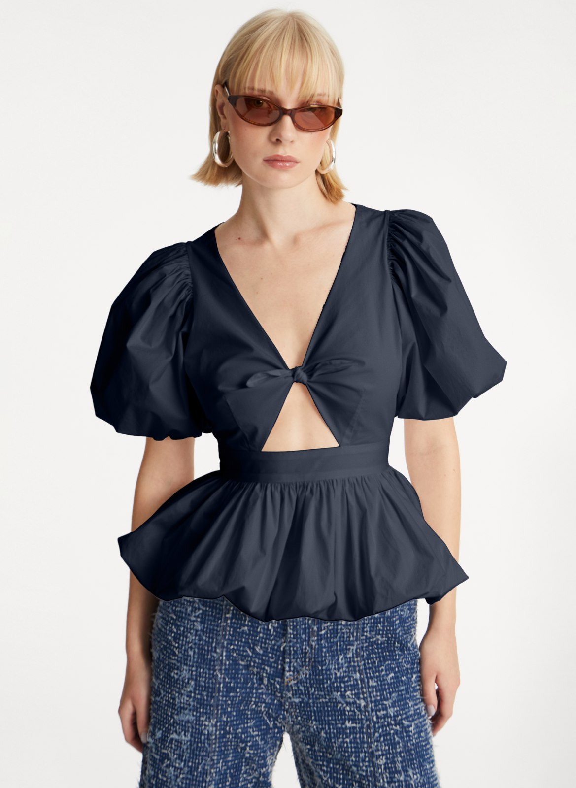 V-neck organic cotton-blend top ROTATE Blue