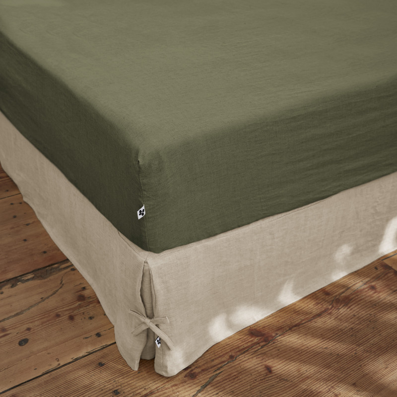 Fitted sheet "soline" all sizes washed linen L'EFFET PAPILLON Green