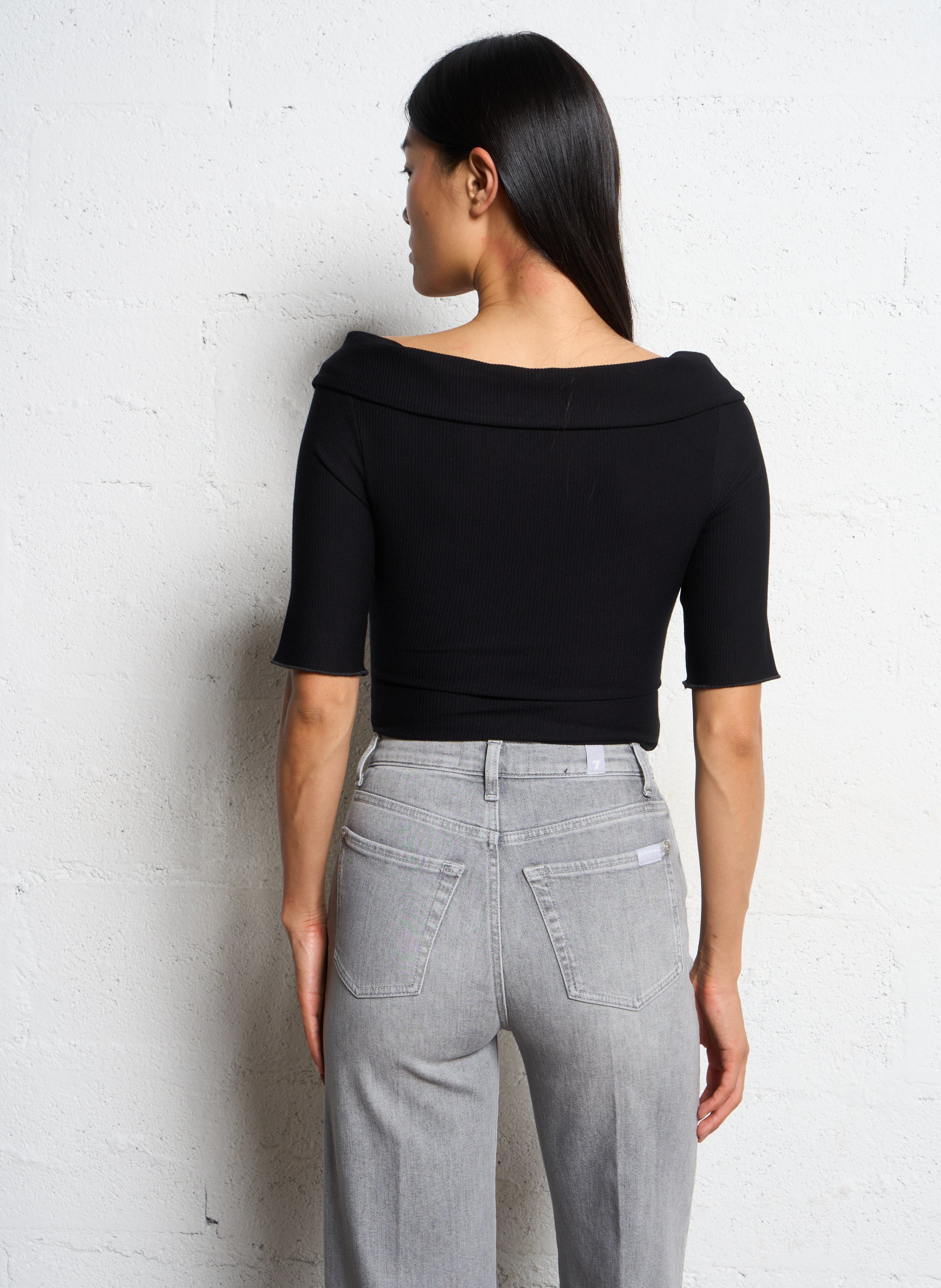 Wrap neckline bodysuit Black