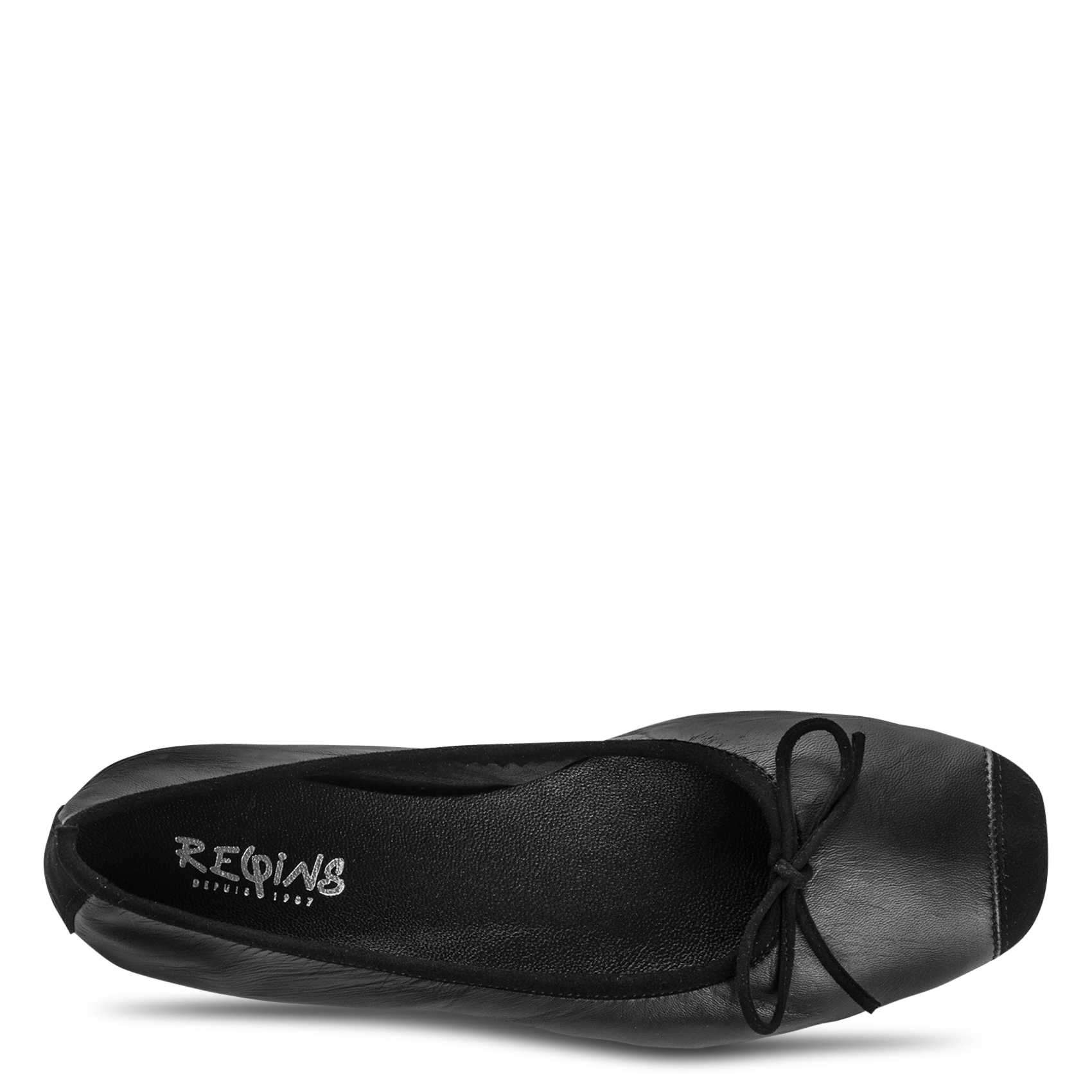 Solid color leather ballet flats with velvet toes REQINS Black