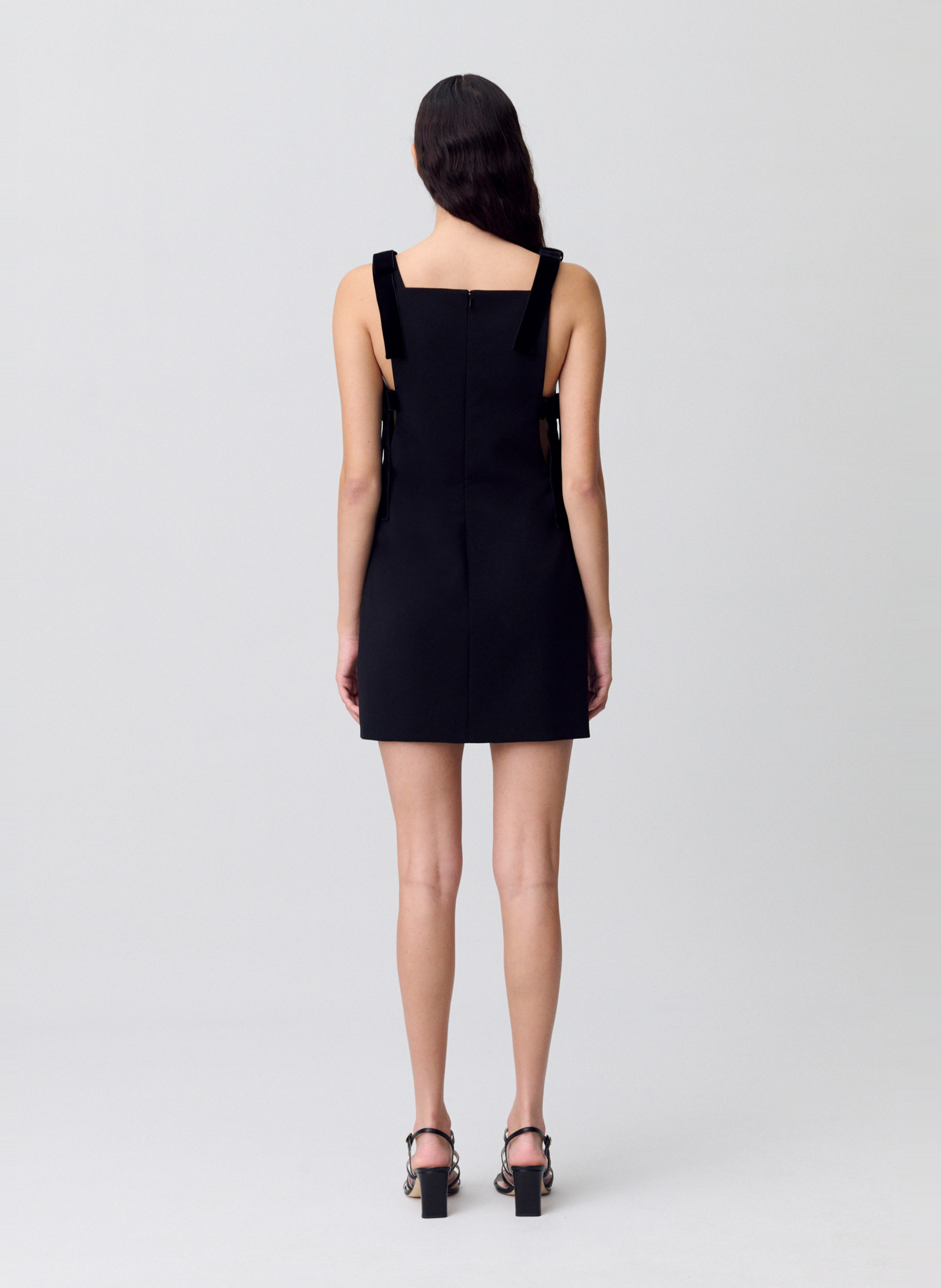 Short straight dress with velvet knots CLAUDIE PIERLOT Black