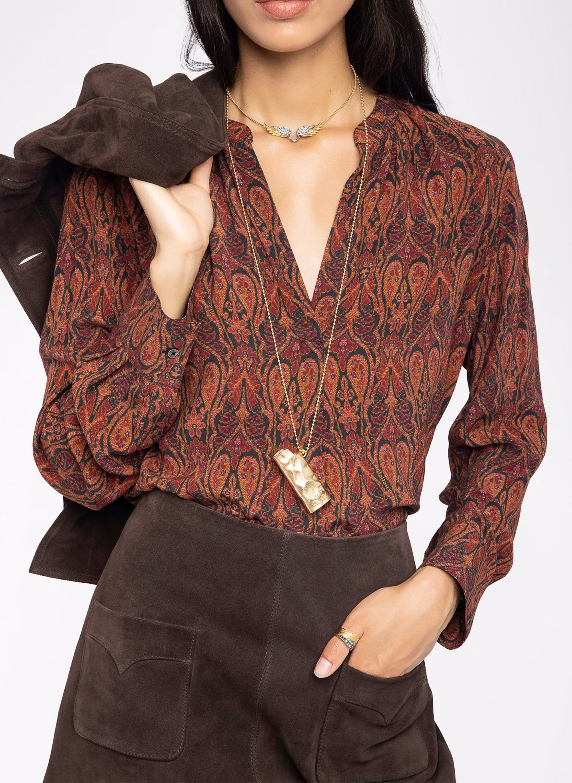 Blouse col tunisien imprimée ZADIG&VOLTAIRE Noir