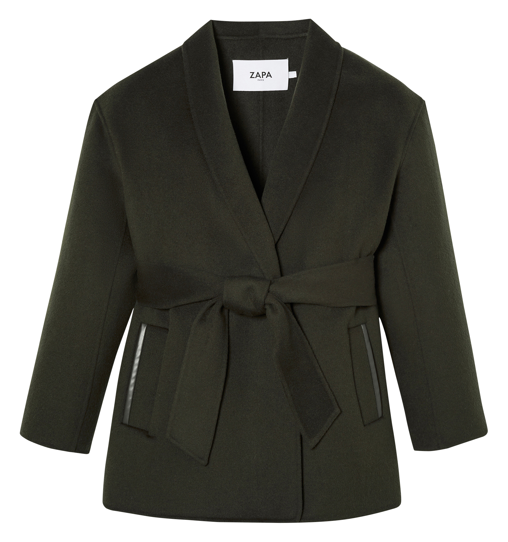 Short belted wool-mix coat ZAPA Khaki
