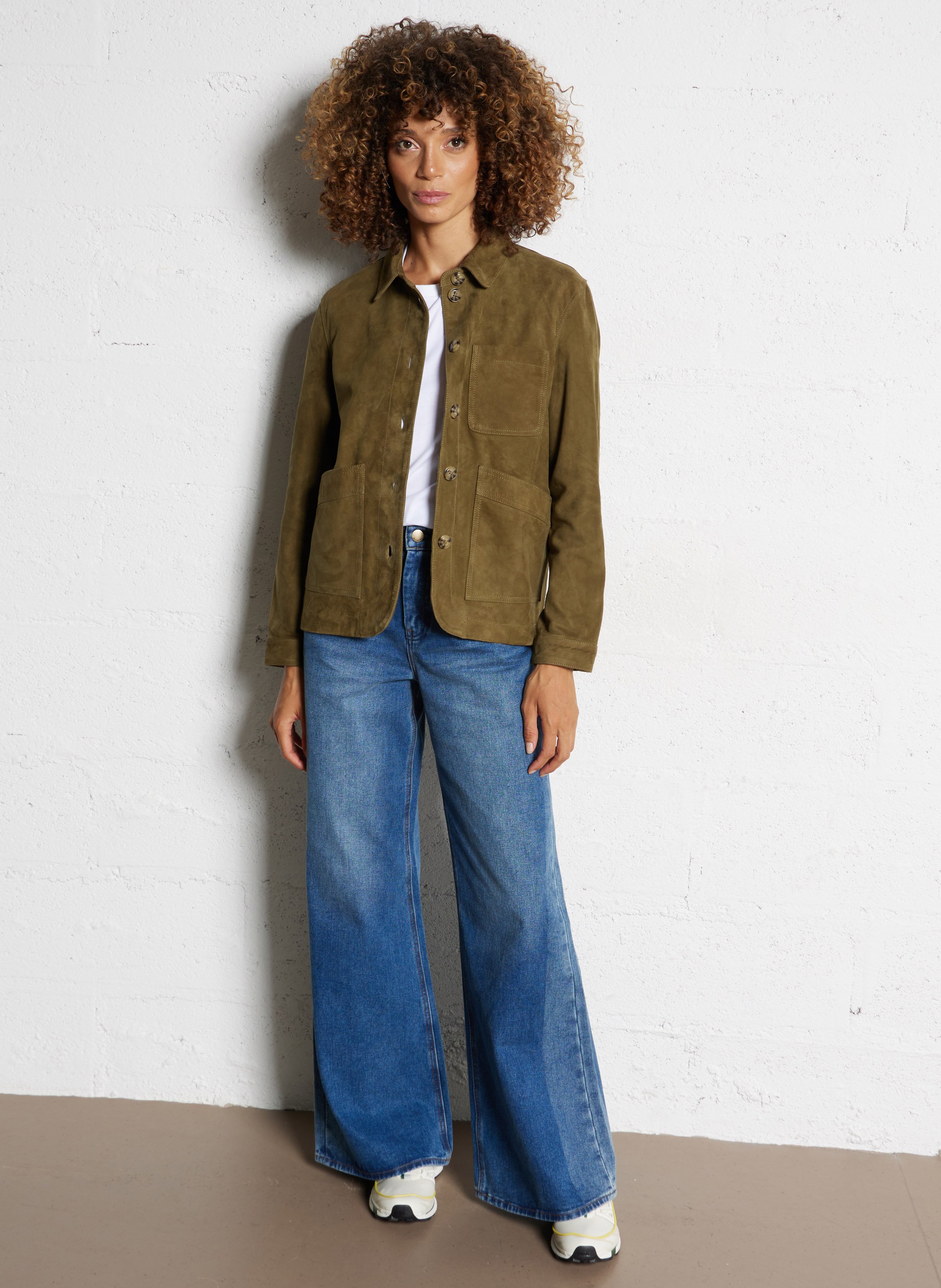 Jacke mit klassischem geradem Kragen aus bedrucktem Jacquard LA PETITE ETOILE Khaki