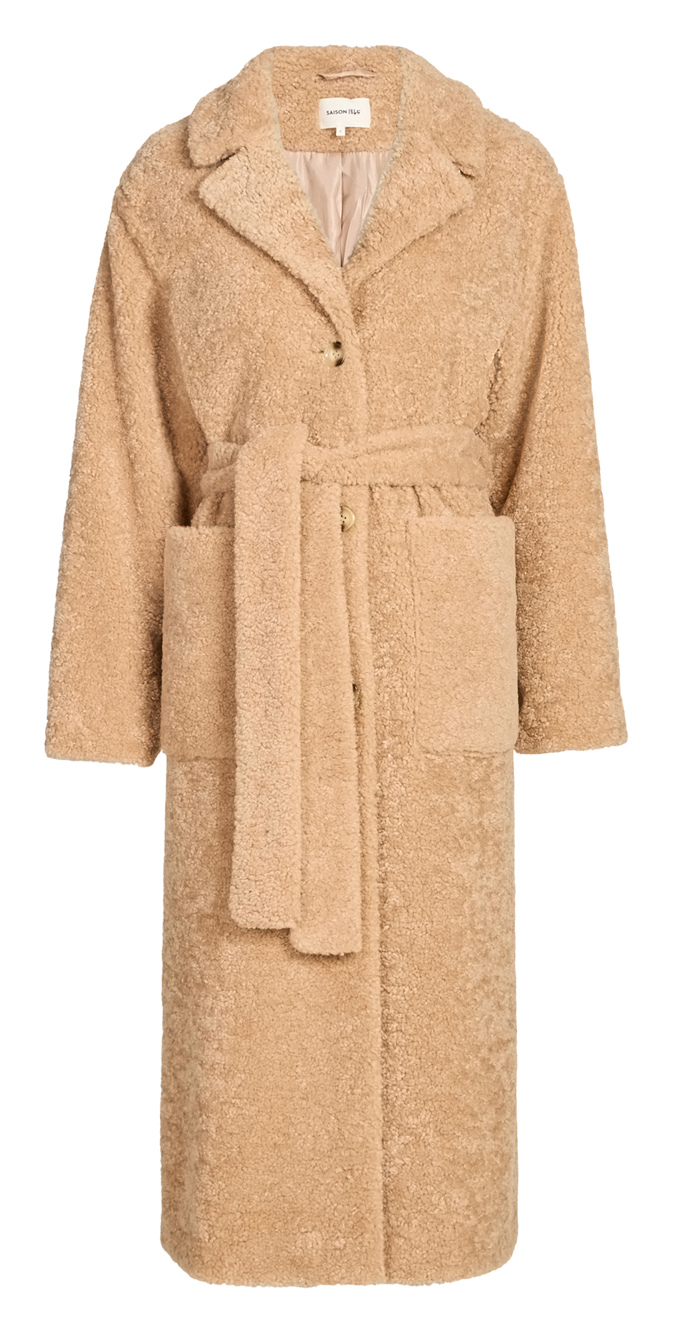 Langmantel mit Gürtel und Bouclé-Fell SAISON 1865 Beige