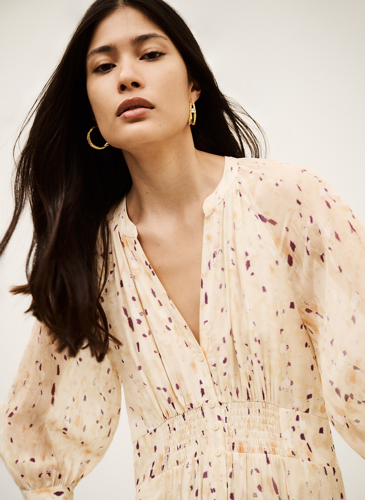 Halflange jurk met print en Tunesische kraag BA&SH Beige