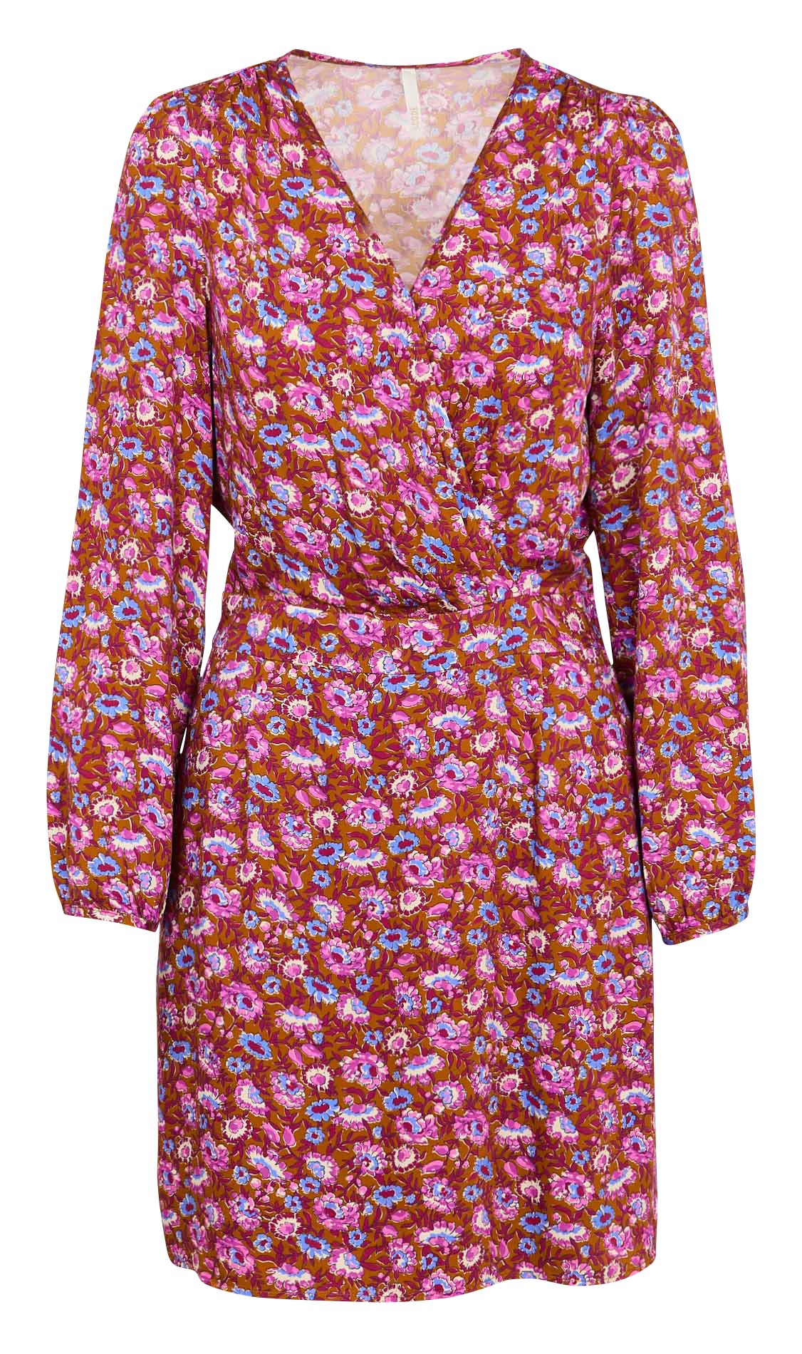 Robe courte col v à imprimé fleuri I CODE Marron