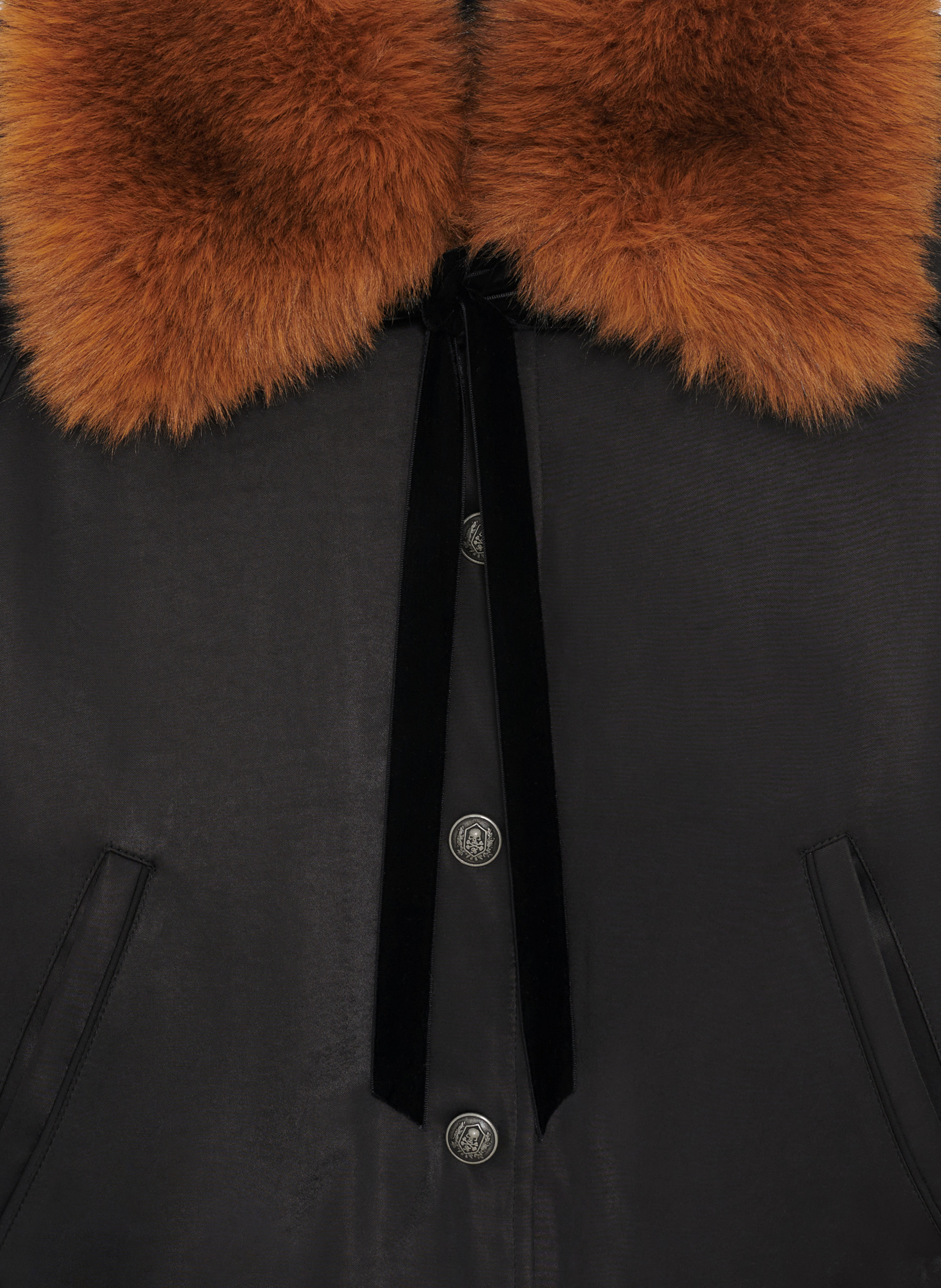 Satin bomber jacket with fur collar THE KOOPLES Black