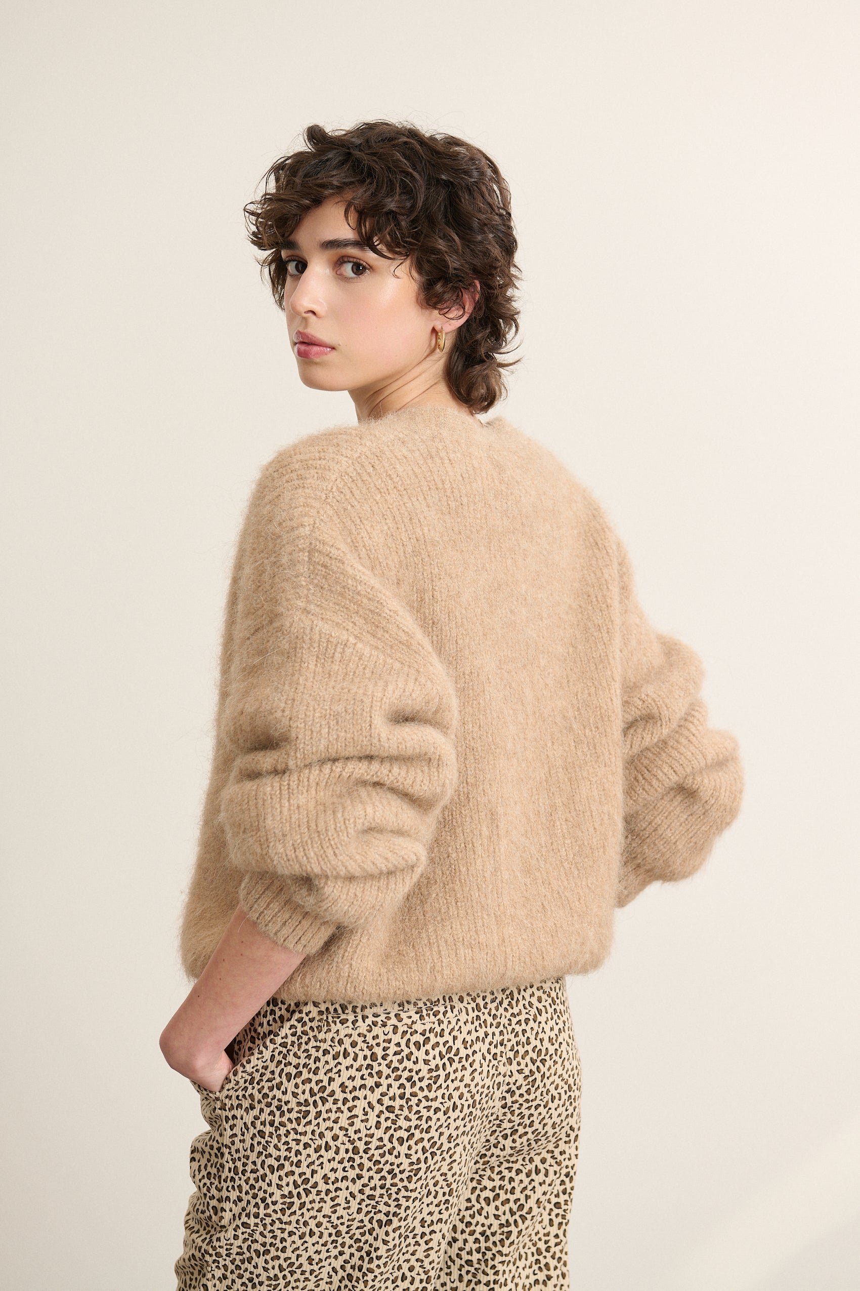 Alpaca Balloon Sleeve Cardigan GARANCE PARIS Beige