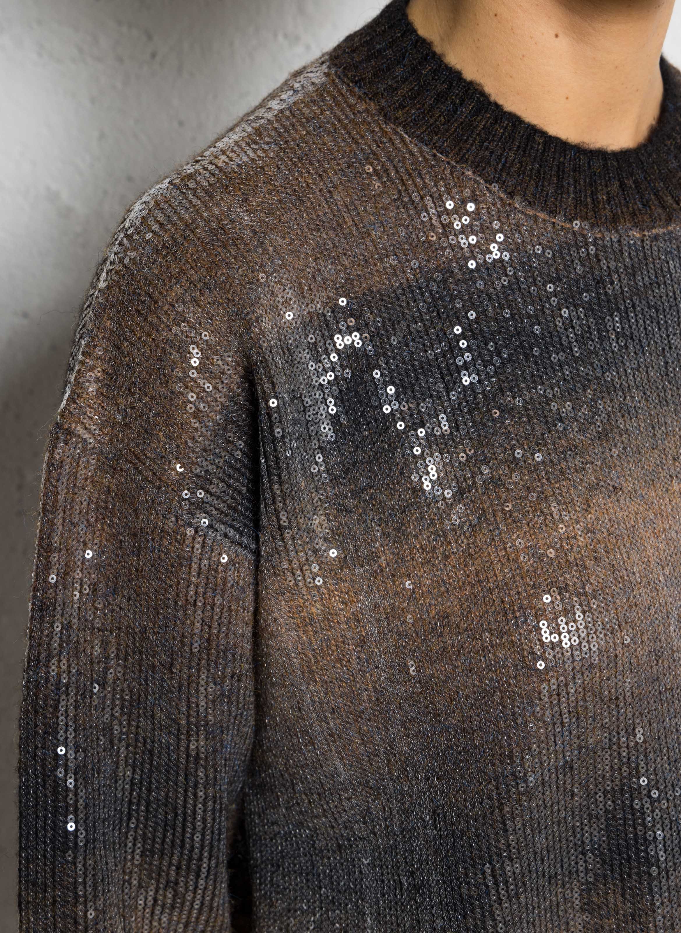 Oversized round neck sweater with sequins LIU JO Brown