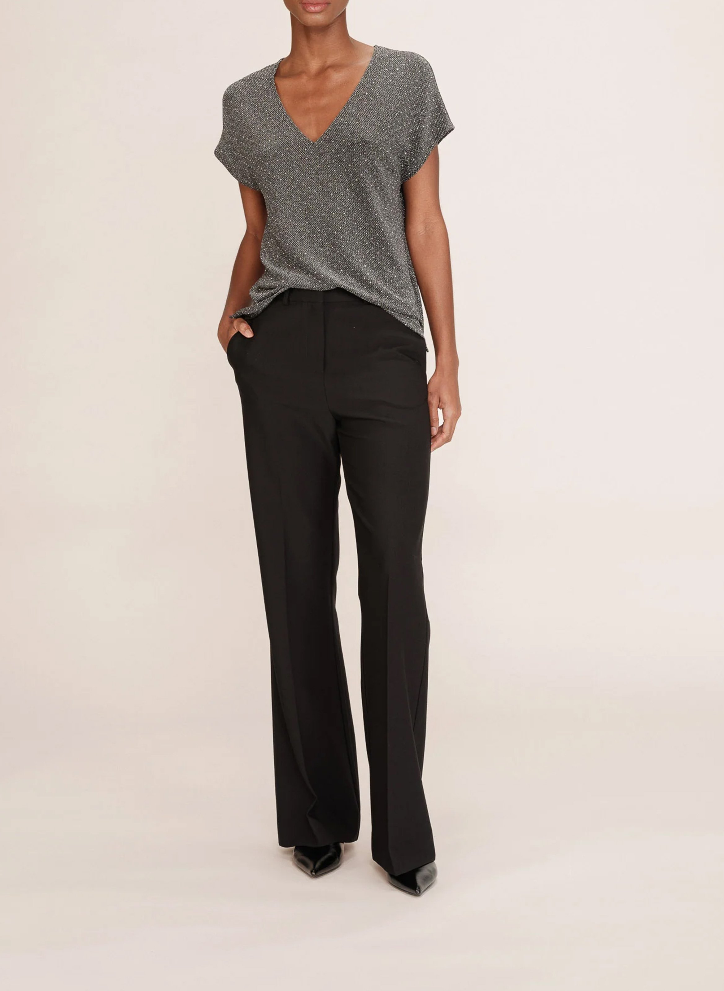 Crepe V-neck top GRACE ET MILA Grey