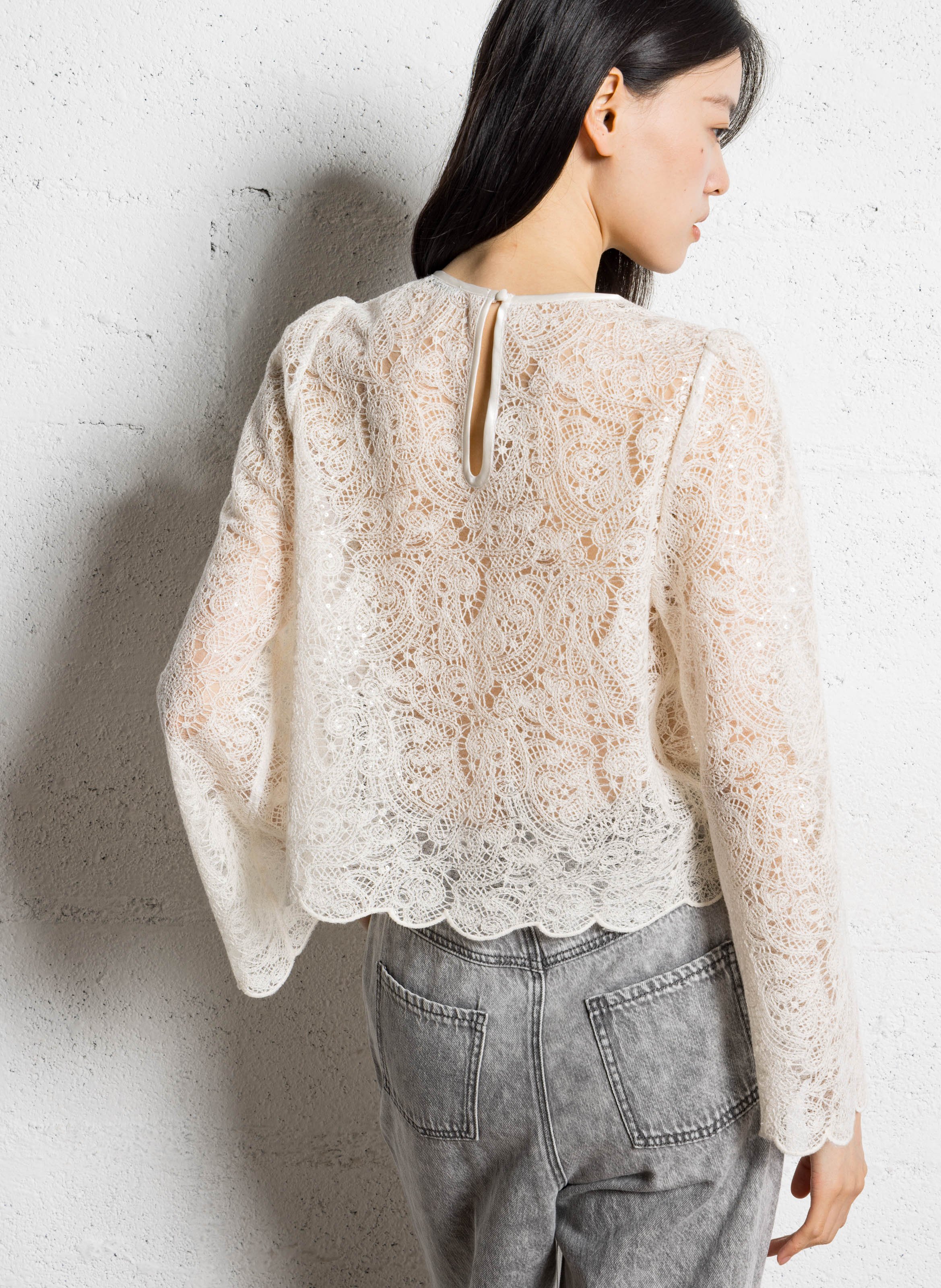 Straight round-neck lace top IKKS White