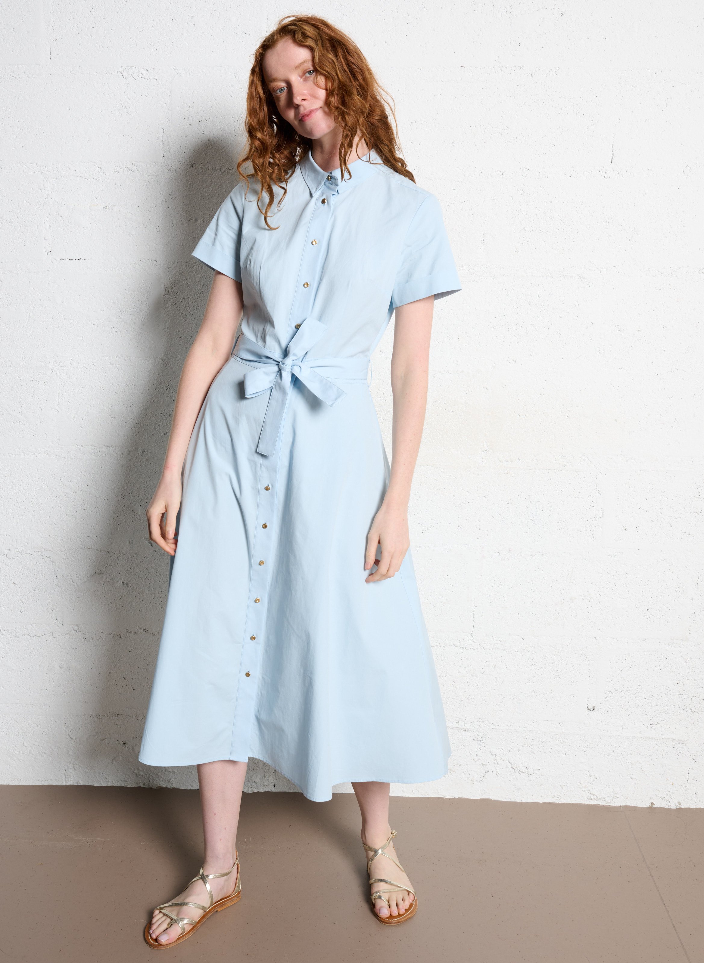 Overhemdjurk van katoen met ceintuur en klassieke kraag IKKS Blauw