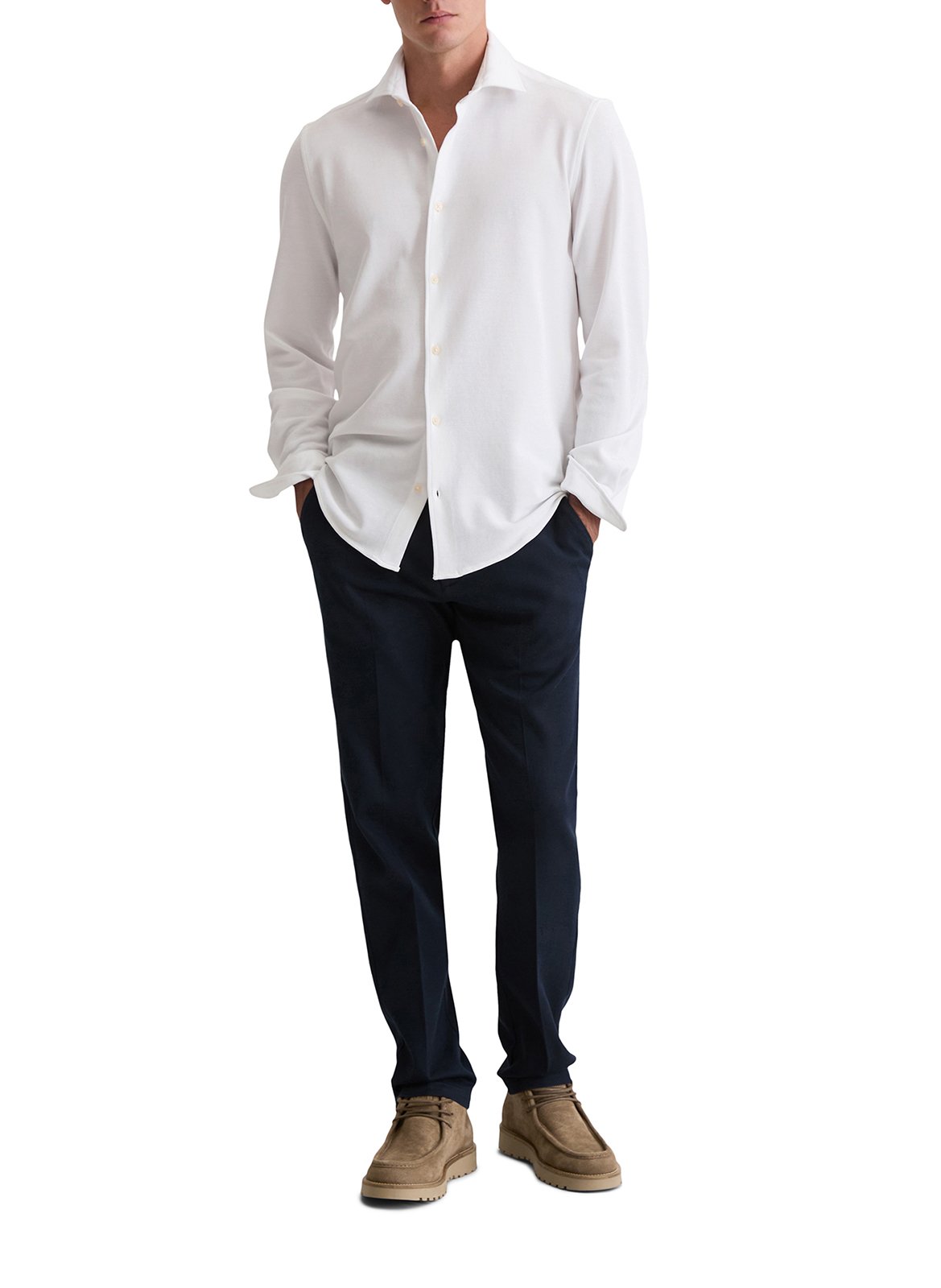 Chemise col classique manches contrastantes en coton MARC O'POLO White