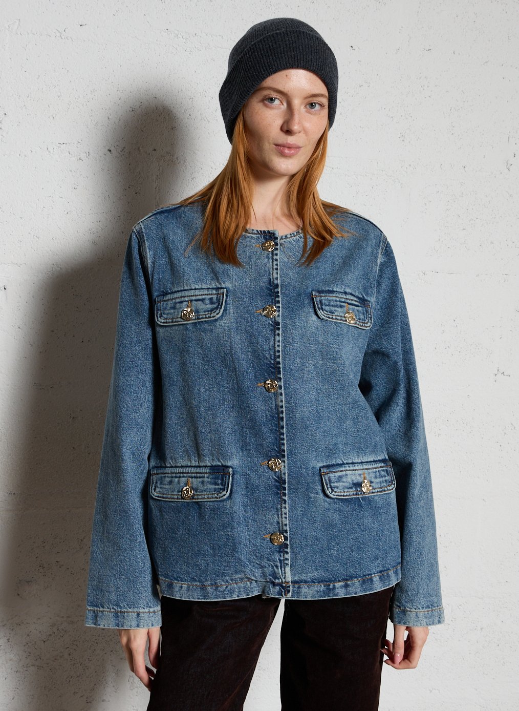 Veste droite boutonnée en denim délavé LIU JO Bleu