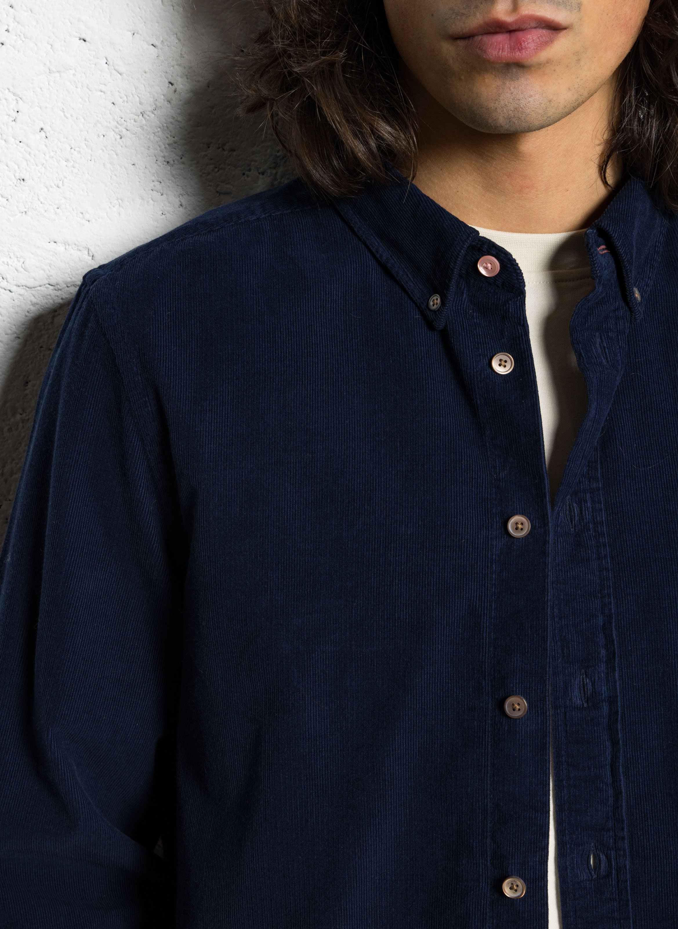 Tailored-fit shirt with American collar in corduroy. PAUL SMITH Blue