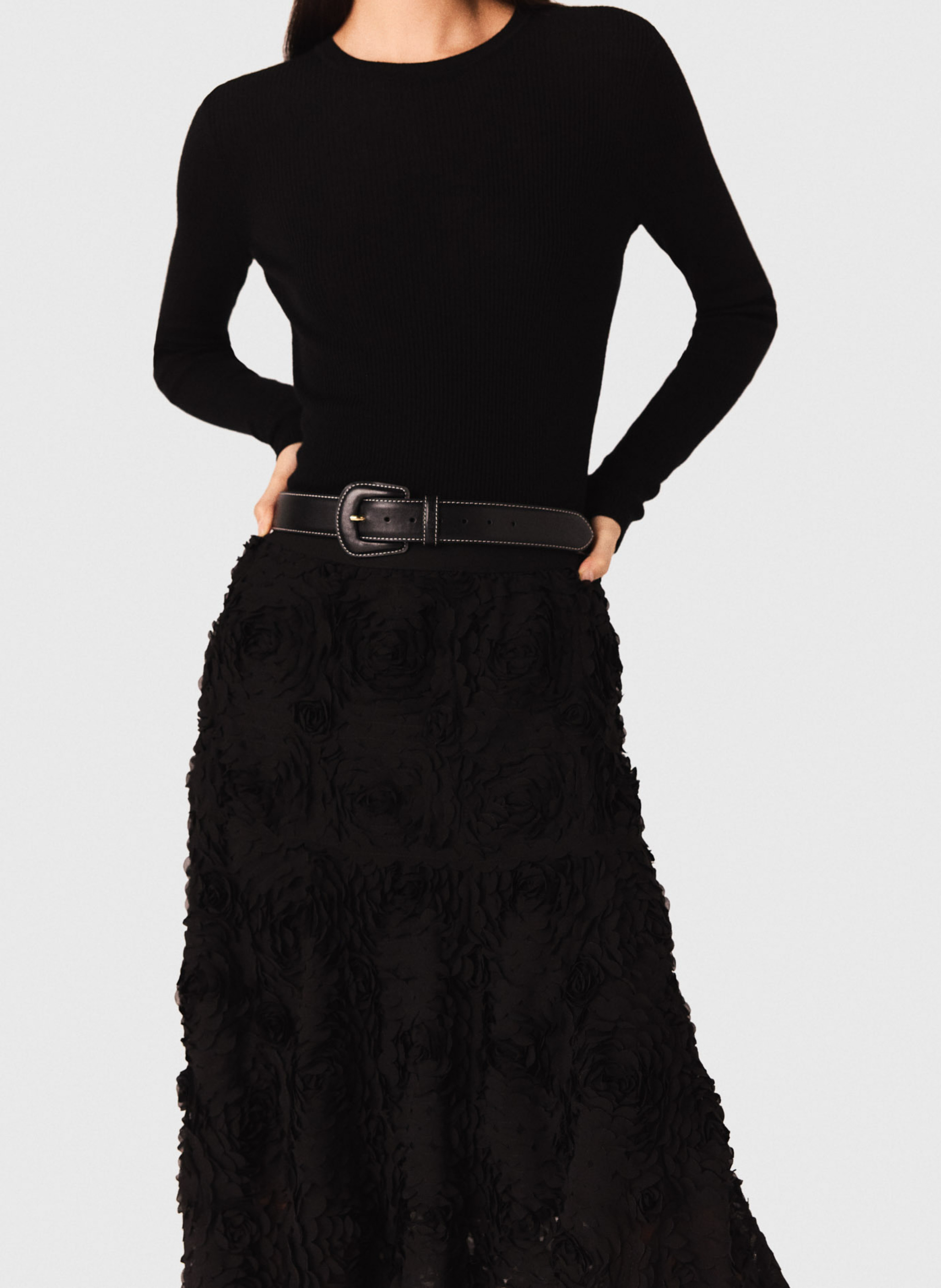 Jupe longue brodée MAJE Noir