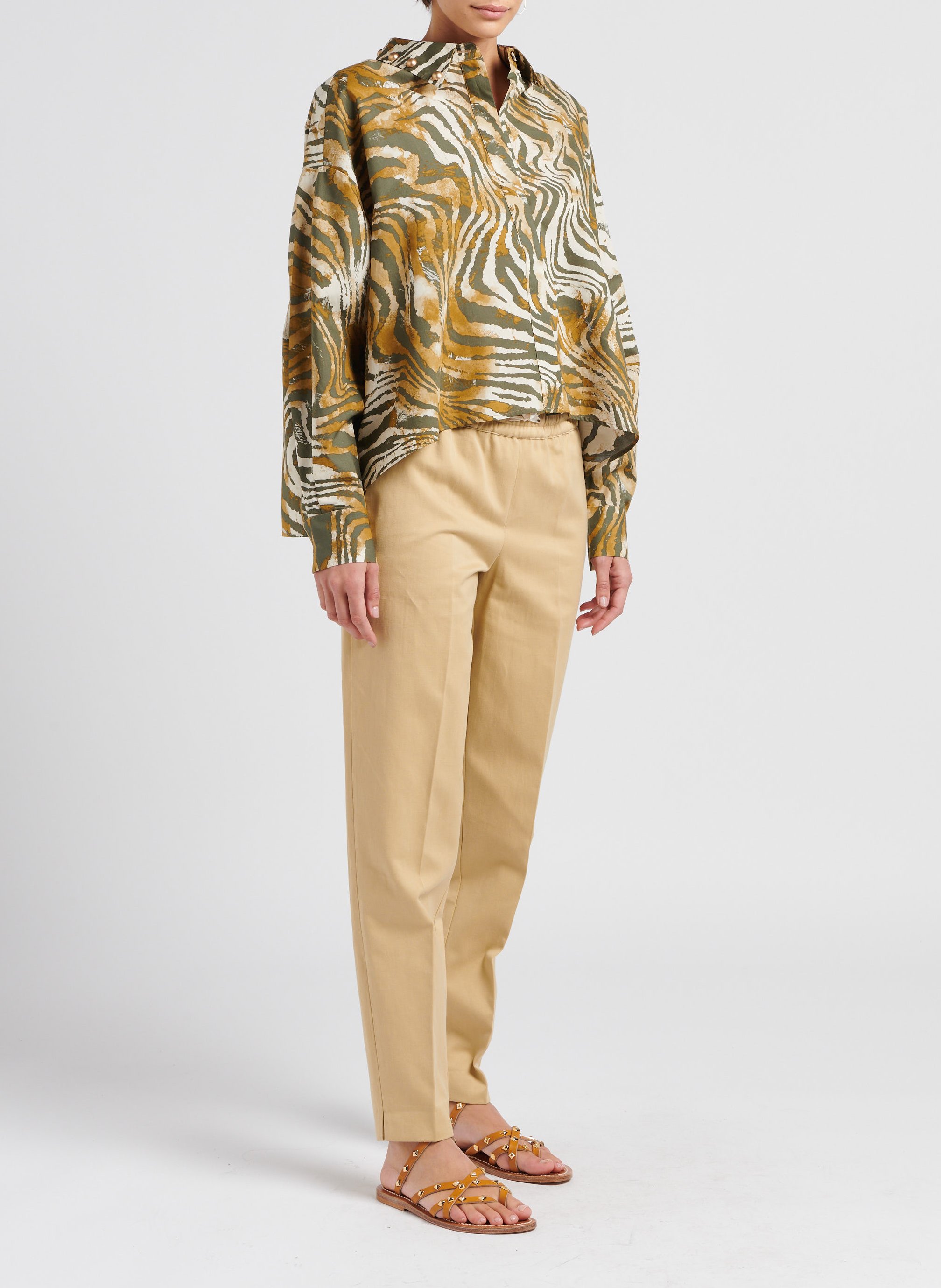 Weite Bluse aus Baumwolle mit Print TWINSET Khaki