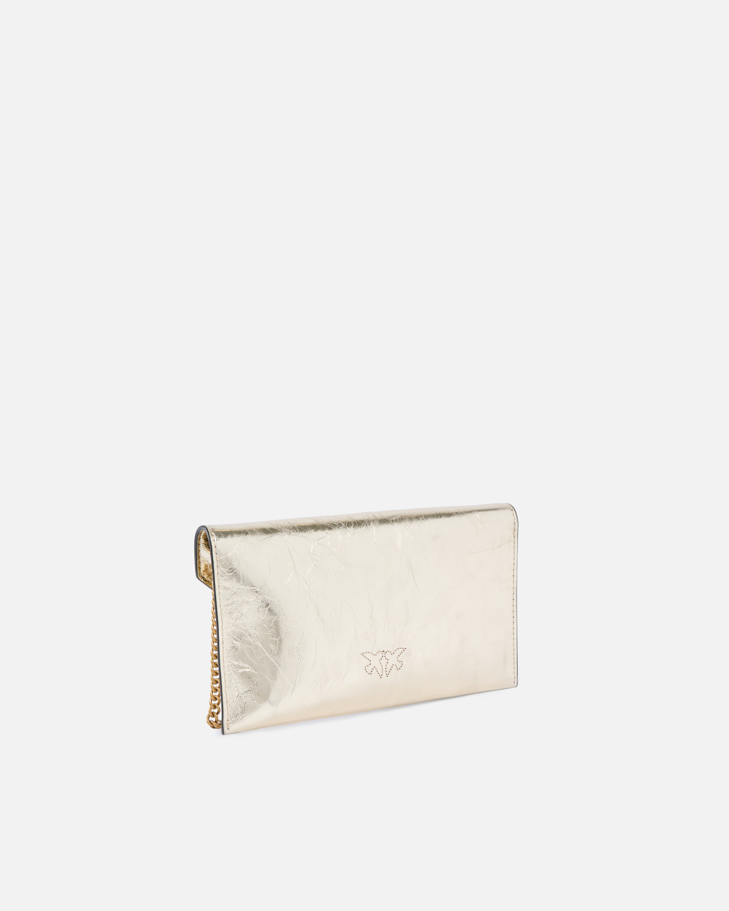 Metallic leather clutch with love birds logo PINKO Golden