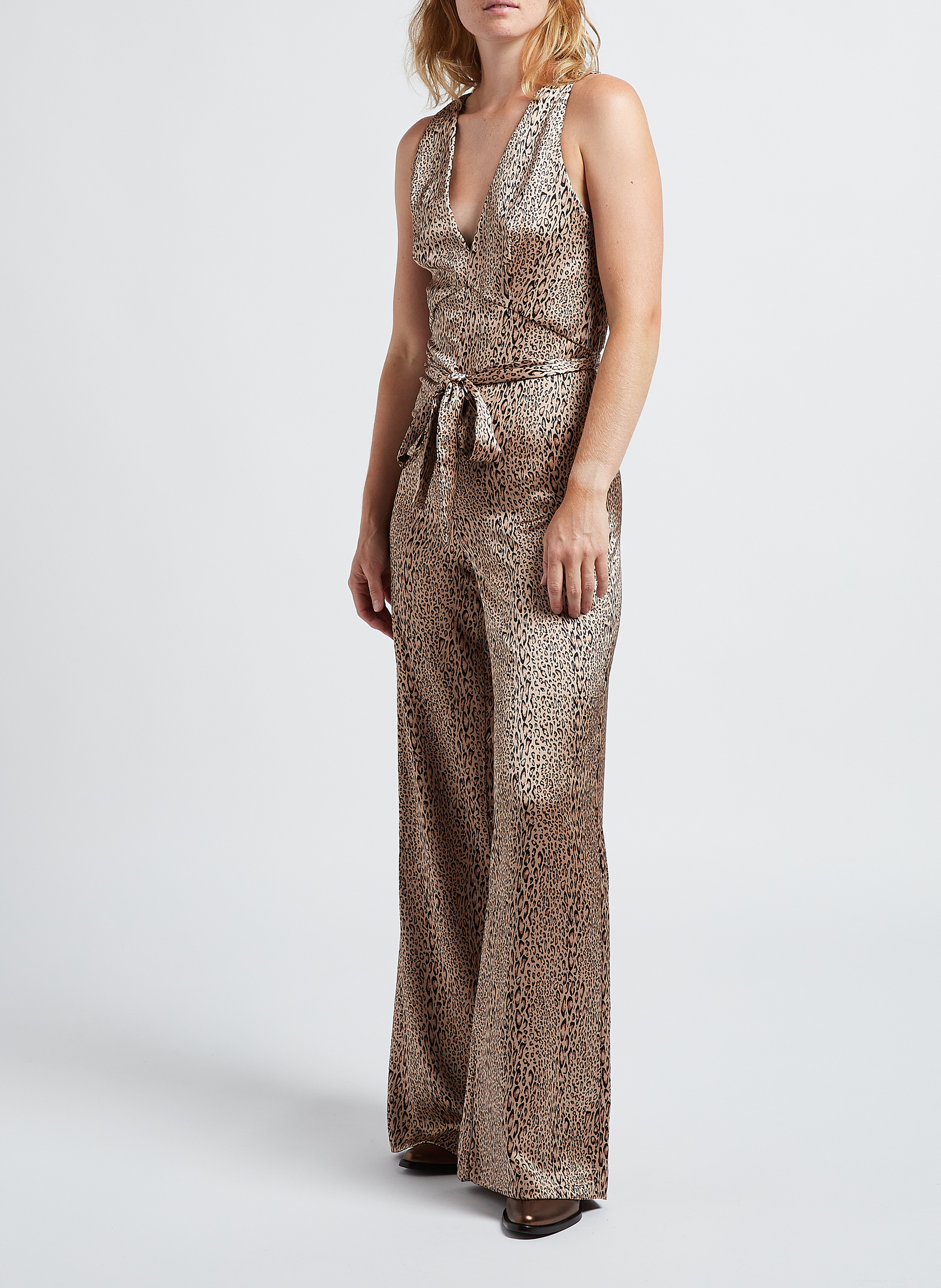 Printed V-neck jumpsuit TWINSET Brown