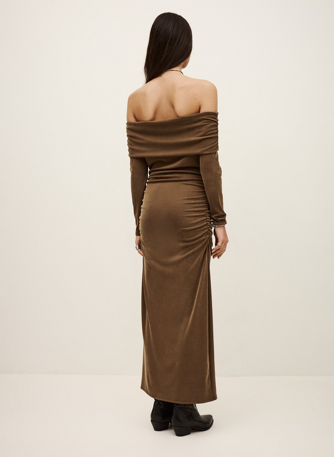 Robe longue col bardot BA&SH Marron